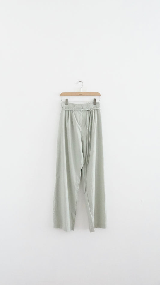 silken pleated tailored trousers in light green