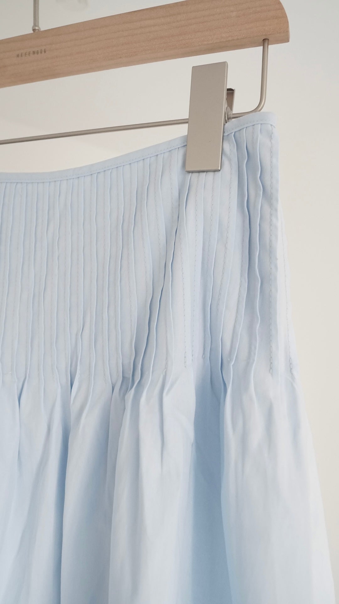 noam pintuck cotton flare maxi skirt in baby blue (pre-order)