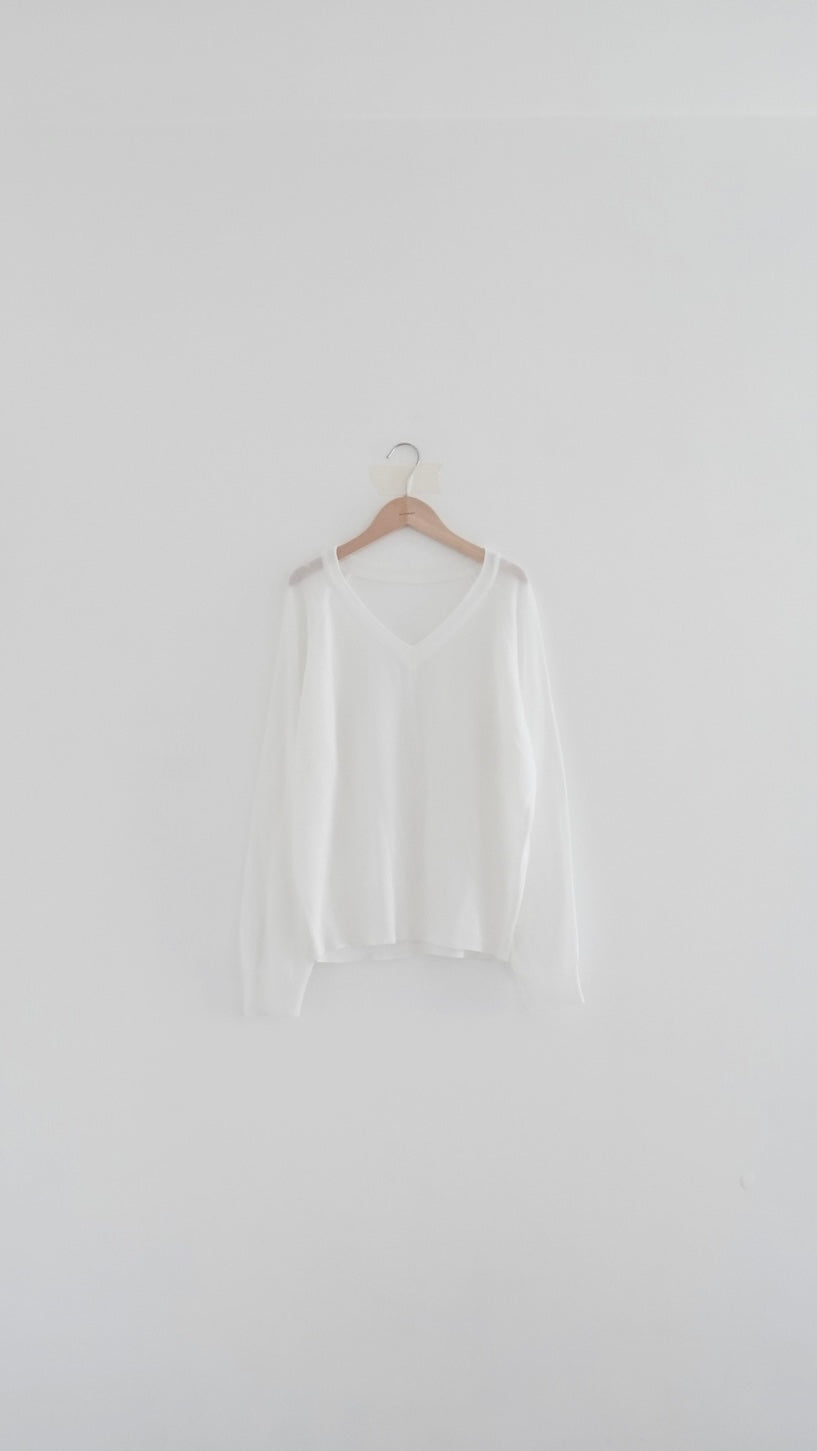 elian classic v-neck summer sheer sweater in white (pre-order)