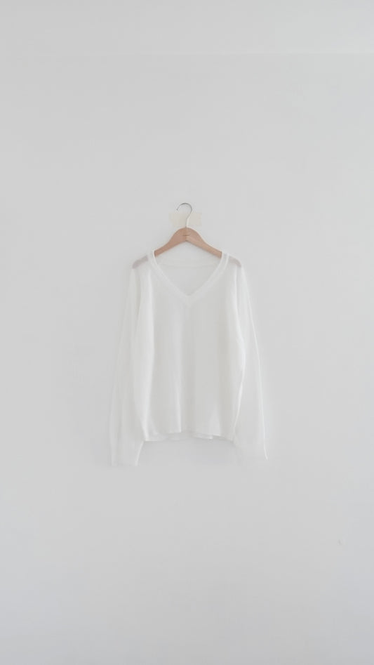elian classic v-neck summer sheer sweater in white (pre-order)