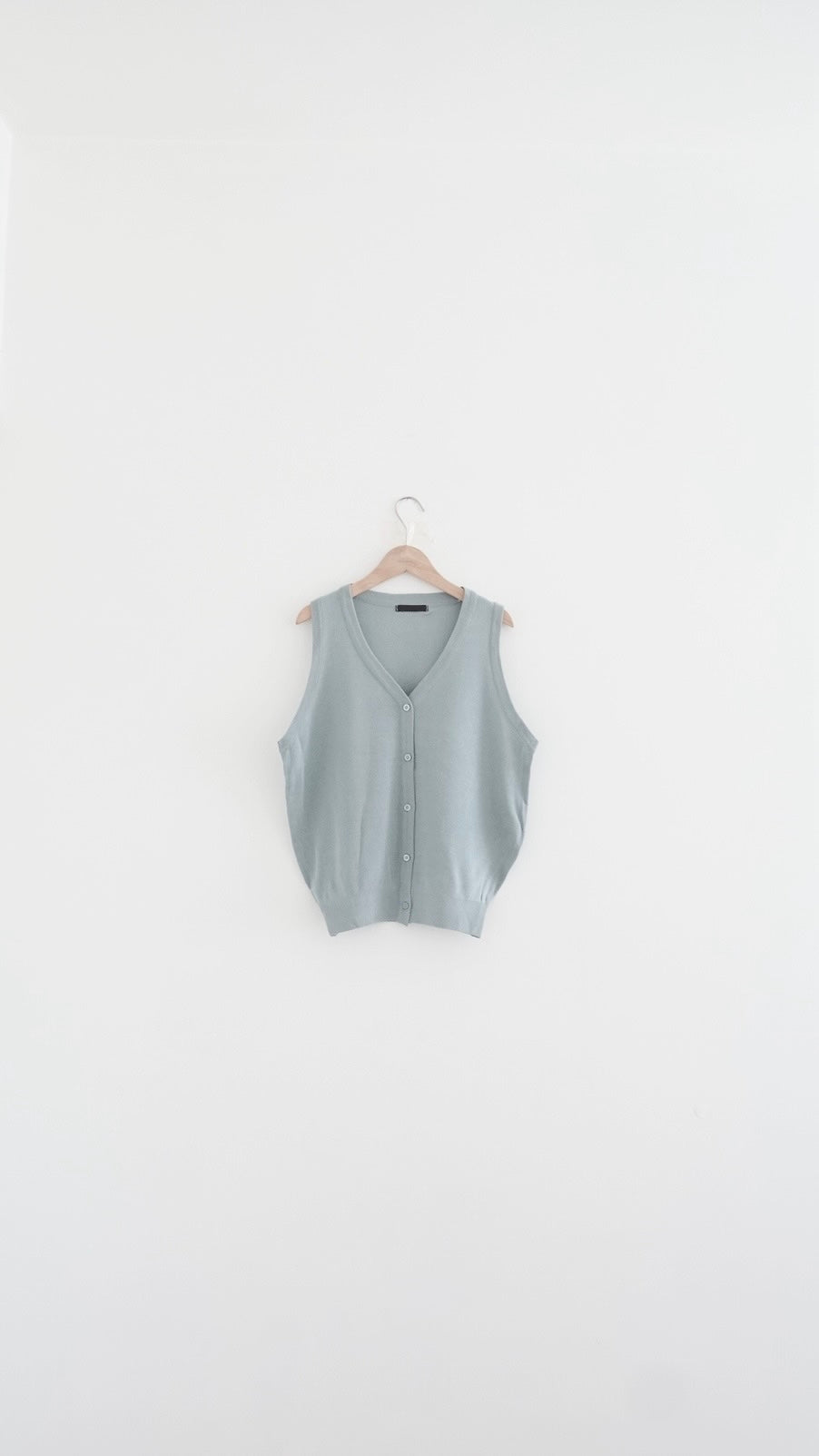 roma v neck button knit vest in grey green (pre-order)