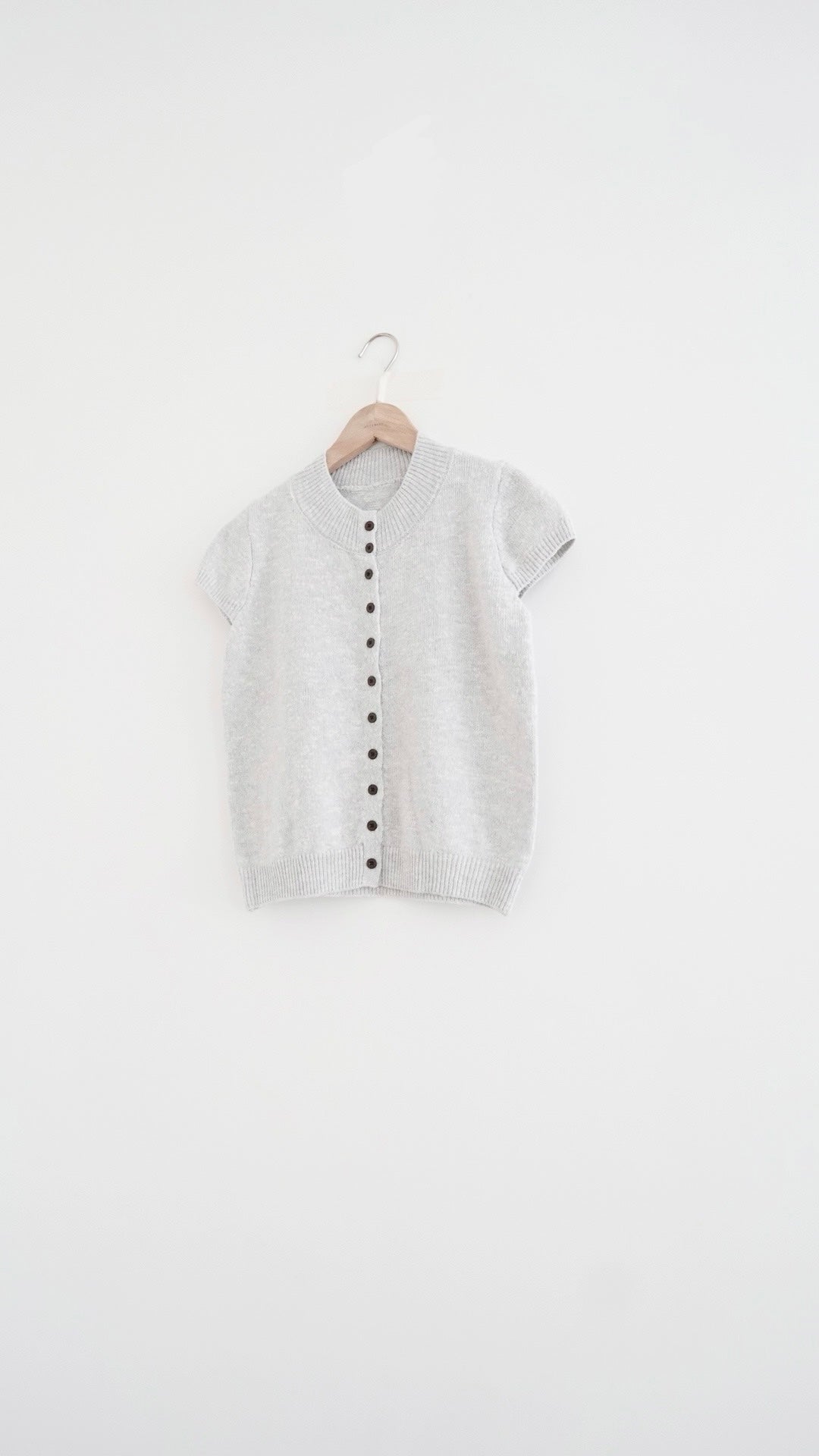 yoru button neck knit top in grey (pre-order)