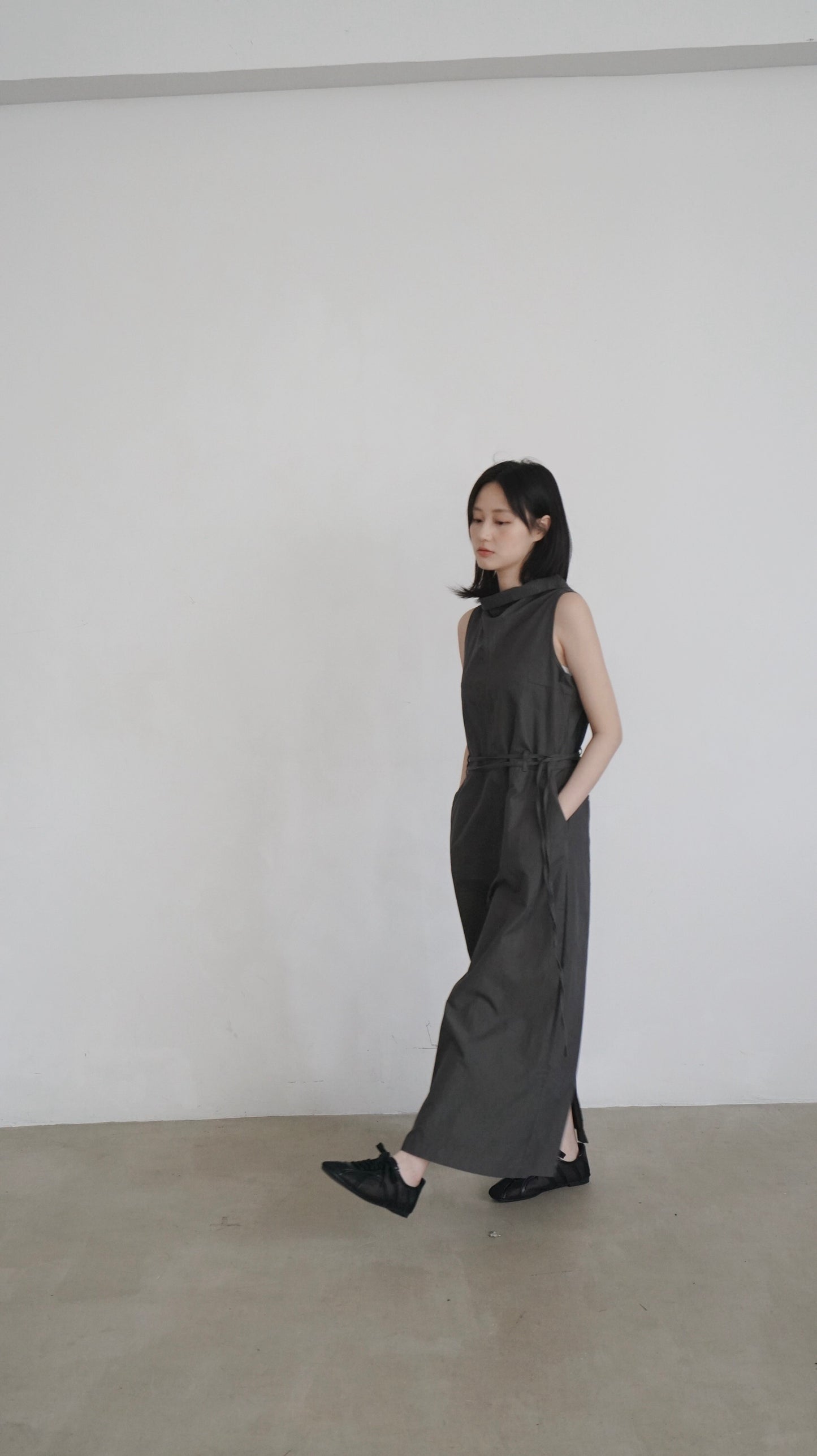 high-neck vintage dress in charcoal (pre-order)