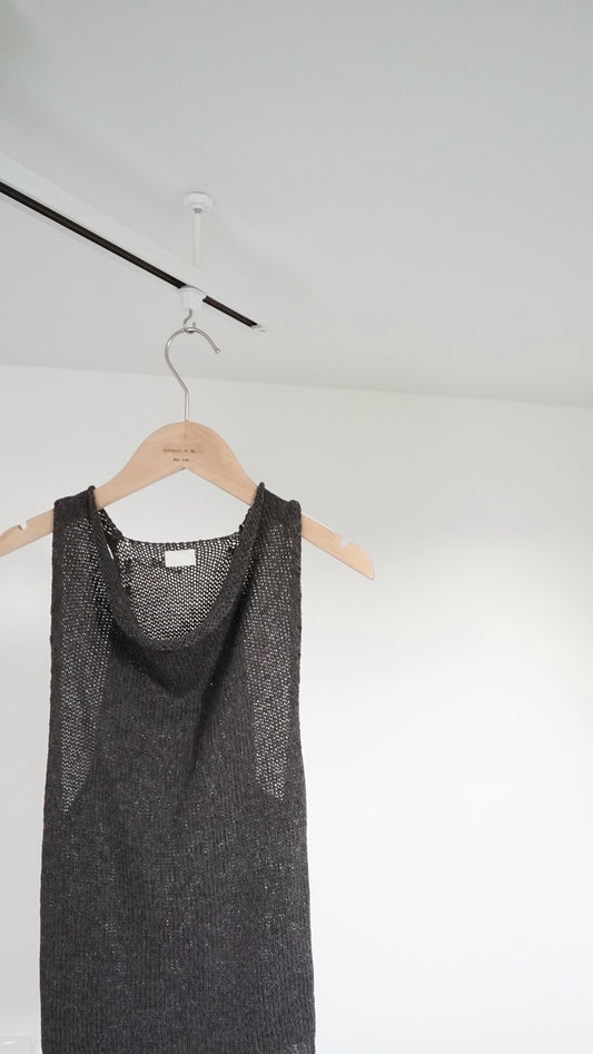 evelyn linen cotton deep v-neck knit vest in grey (pre-order)