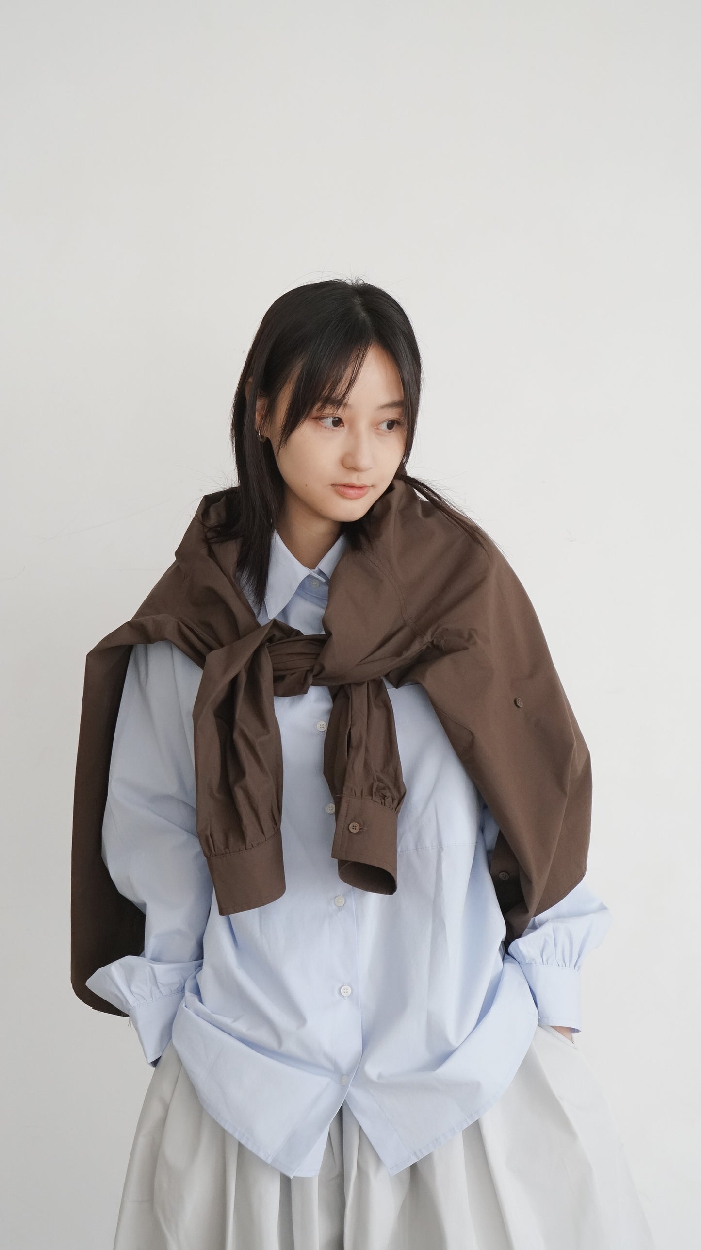 classic off shoulder oversized shirt in brown ( pre-order )