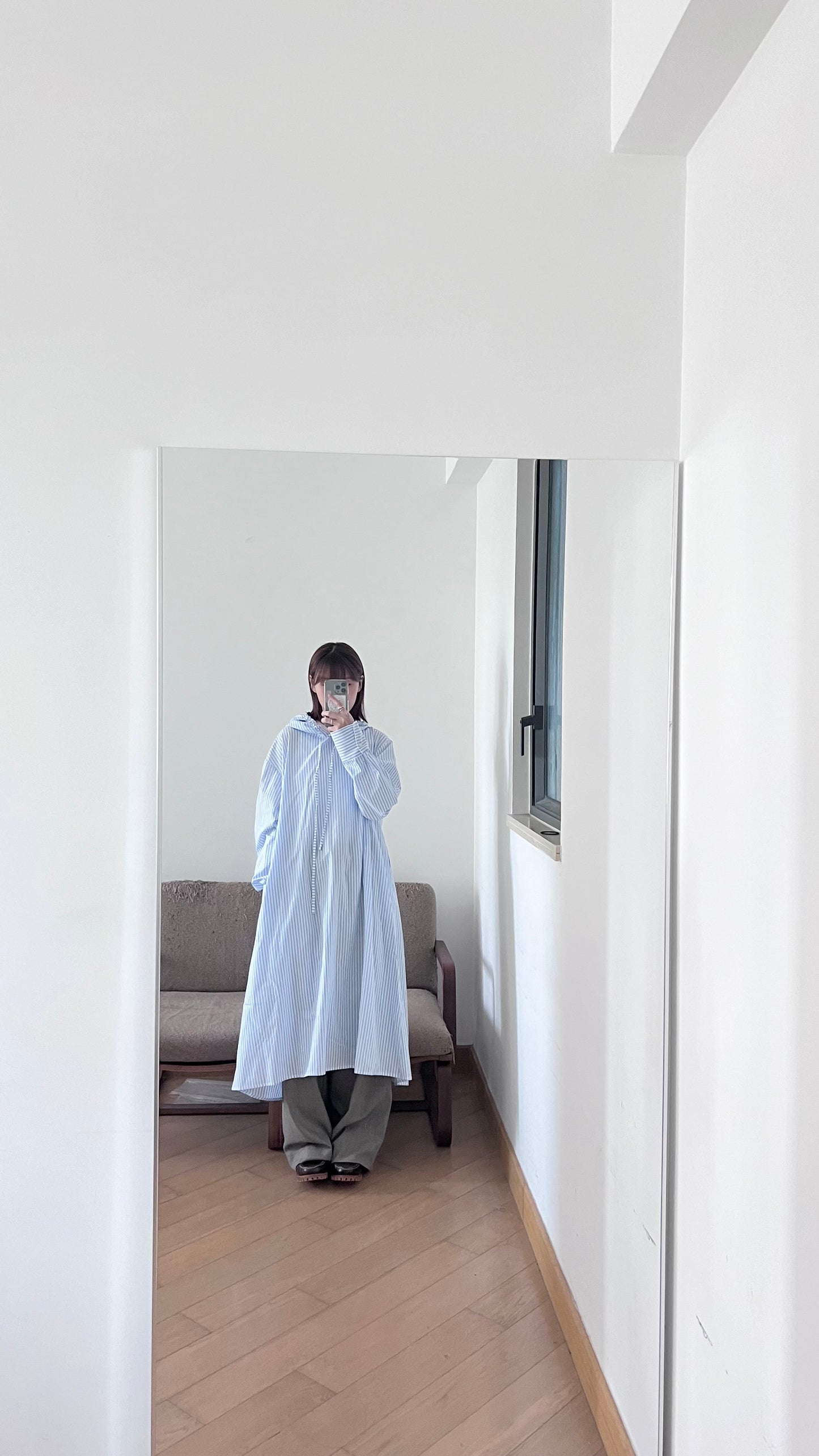 striped hoodies dress in baby blue