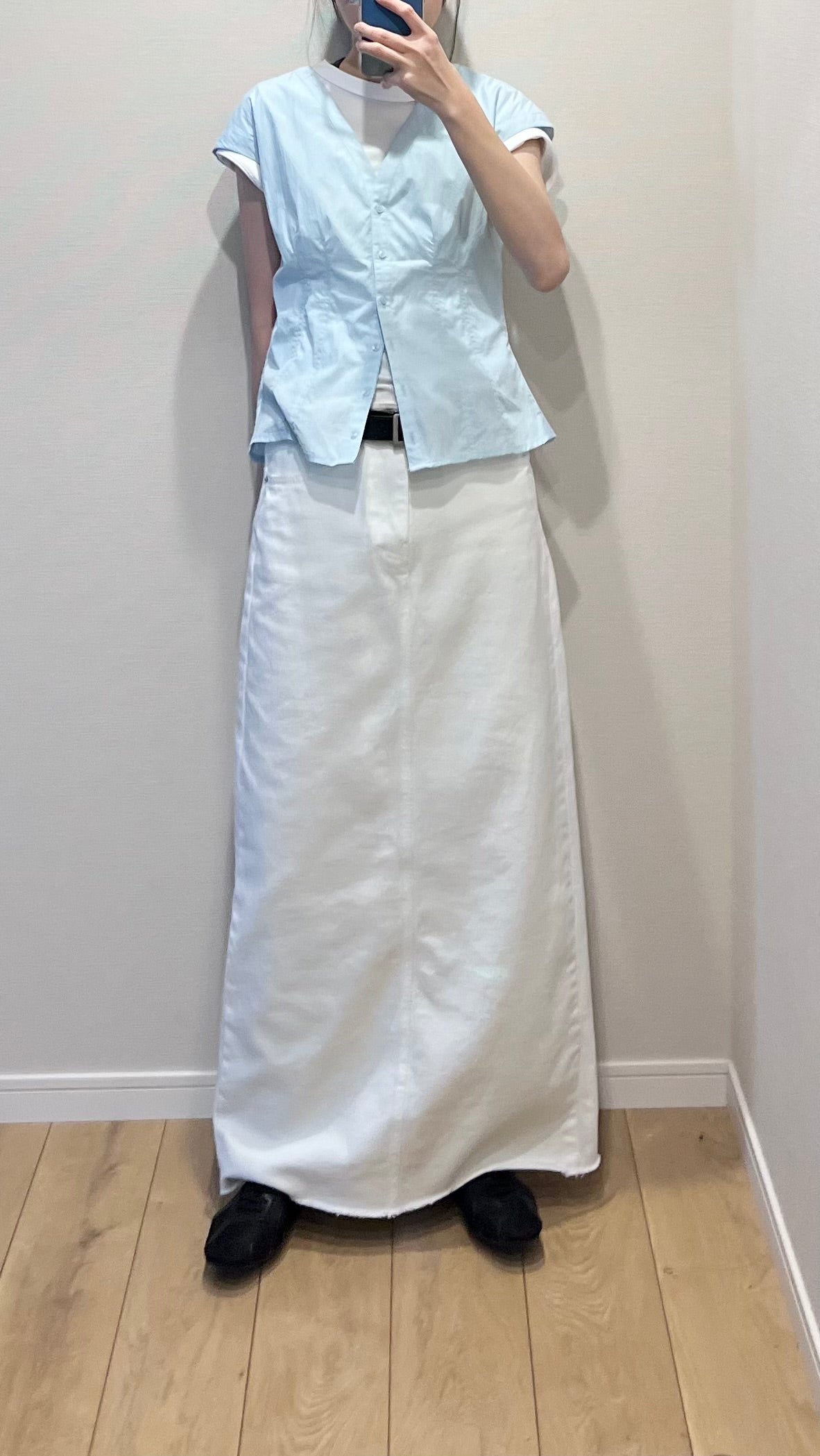 classic denim maxi skirt in off white