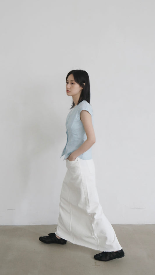 classic denim maxi skirt in off white