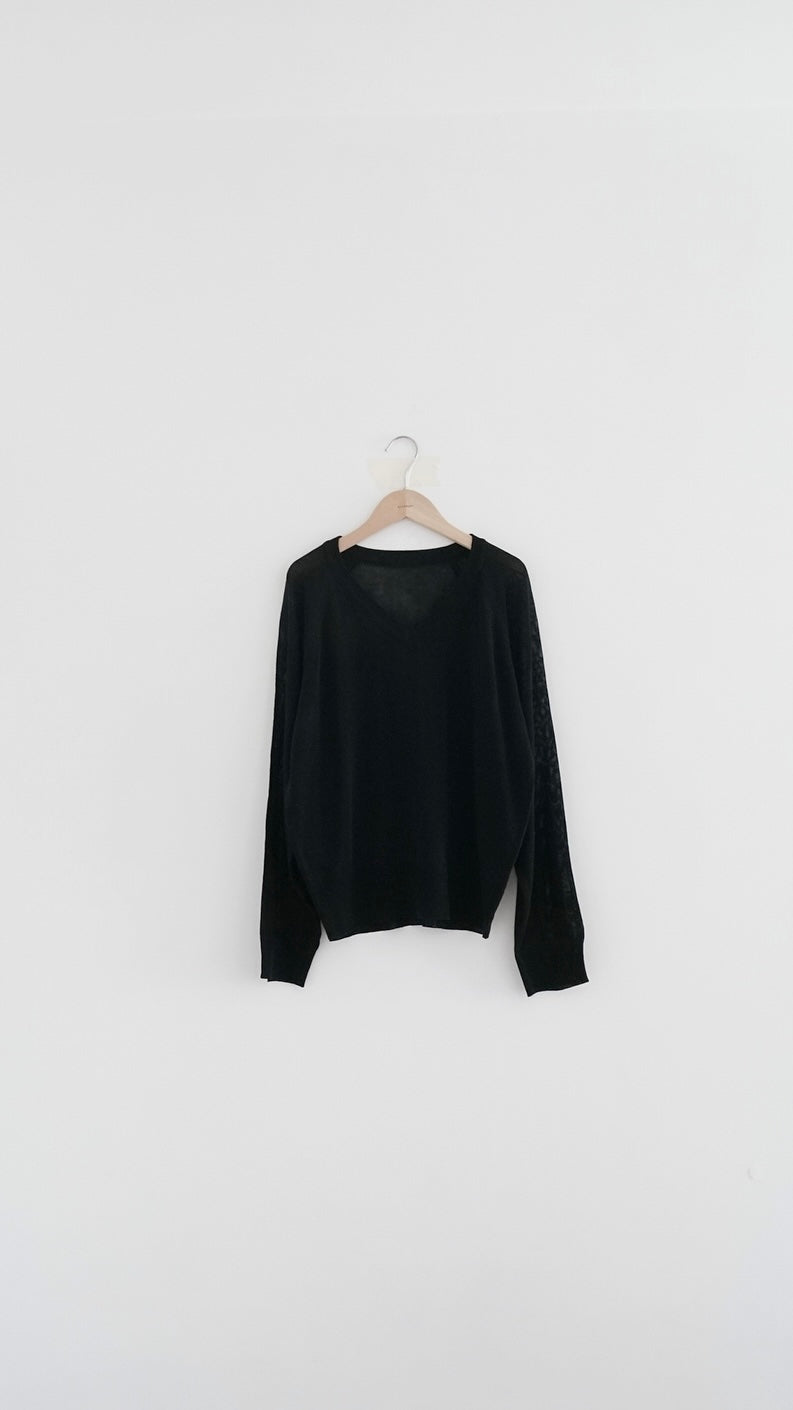elian classic v-neck summer sheer sweater in black (pre-order)