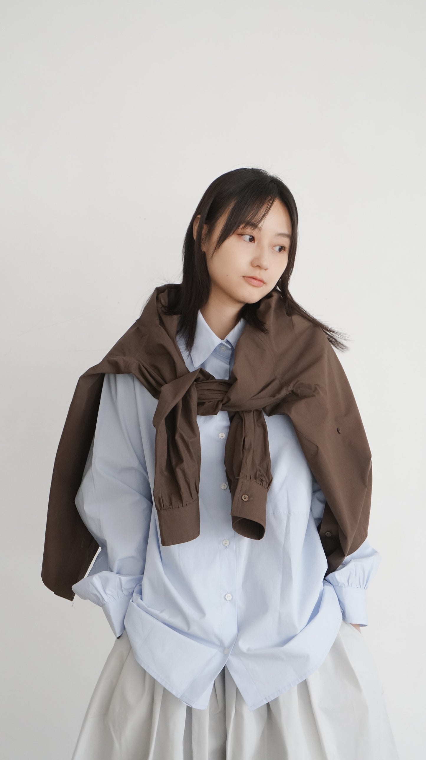 classic off shoulder oversized shirt in brown ( pre-order )