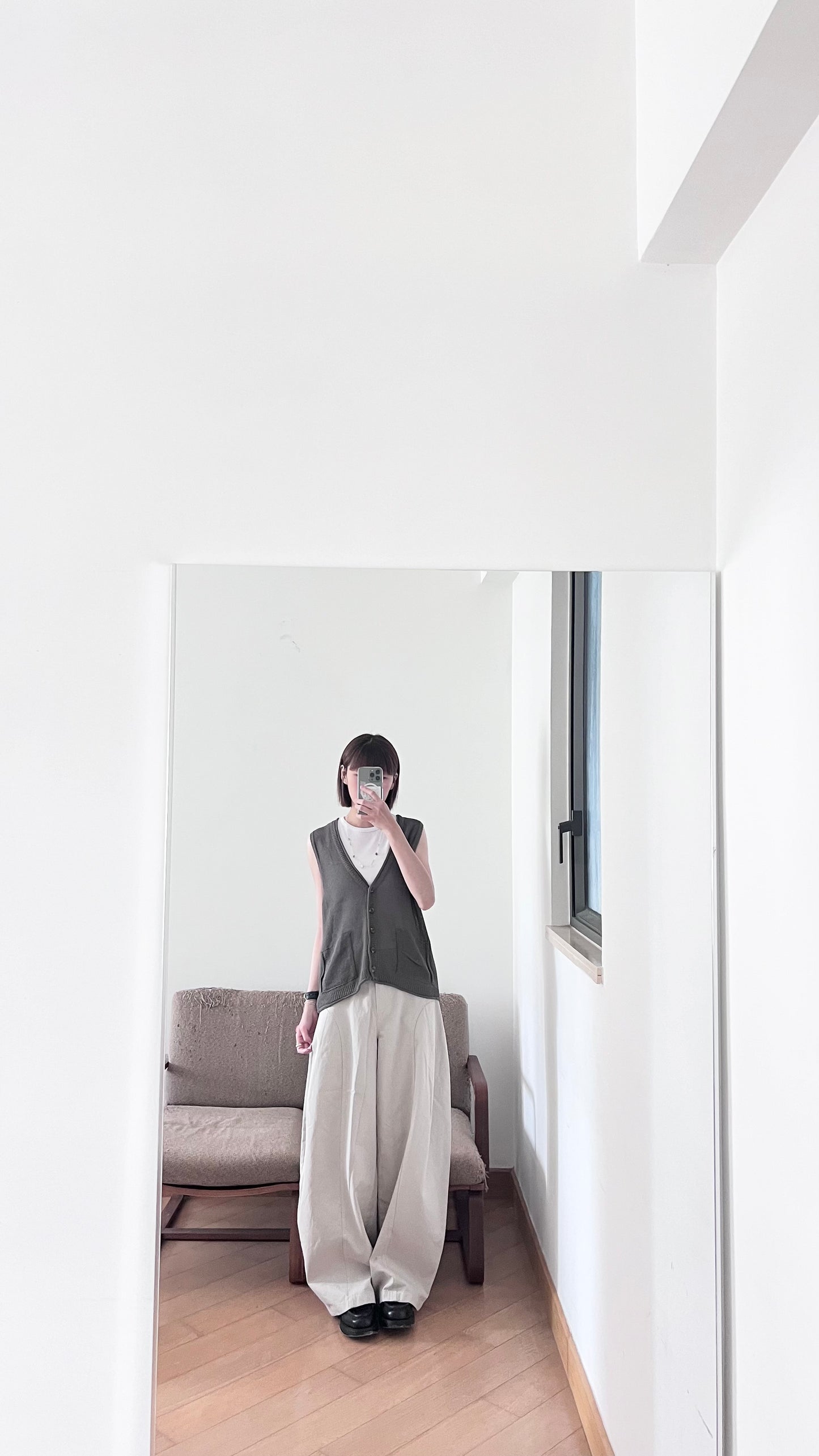 sheer v-neck linen vest  in khaki (pre-order)