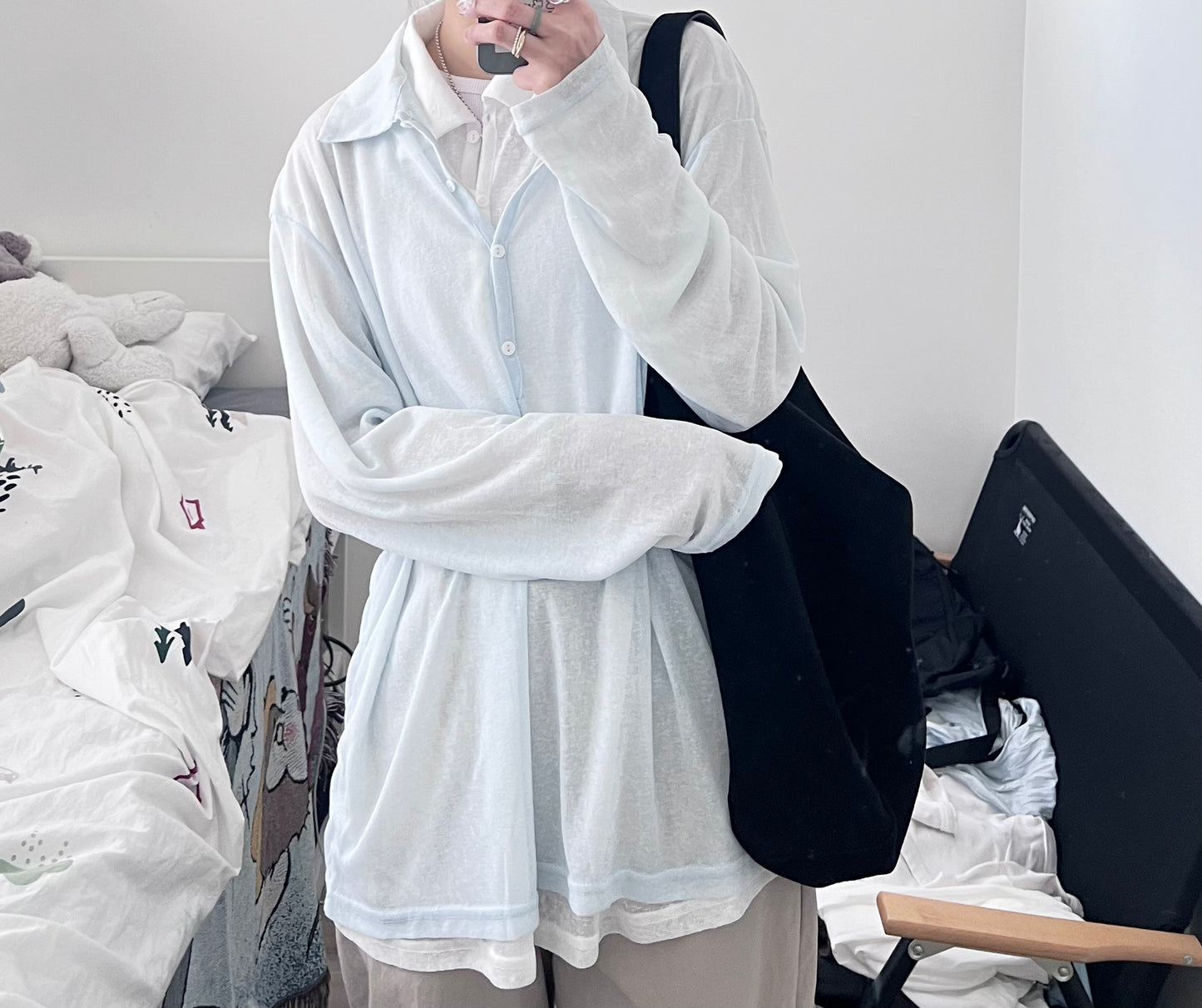 velor sheer polo shirt in white (pre-order)