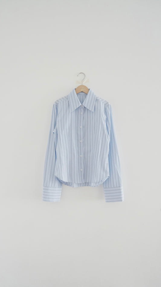 90s vintage clean fit striped shirt in baby blue ( pre-order )