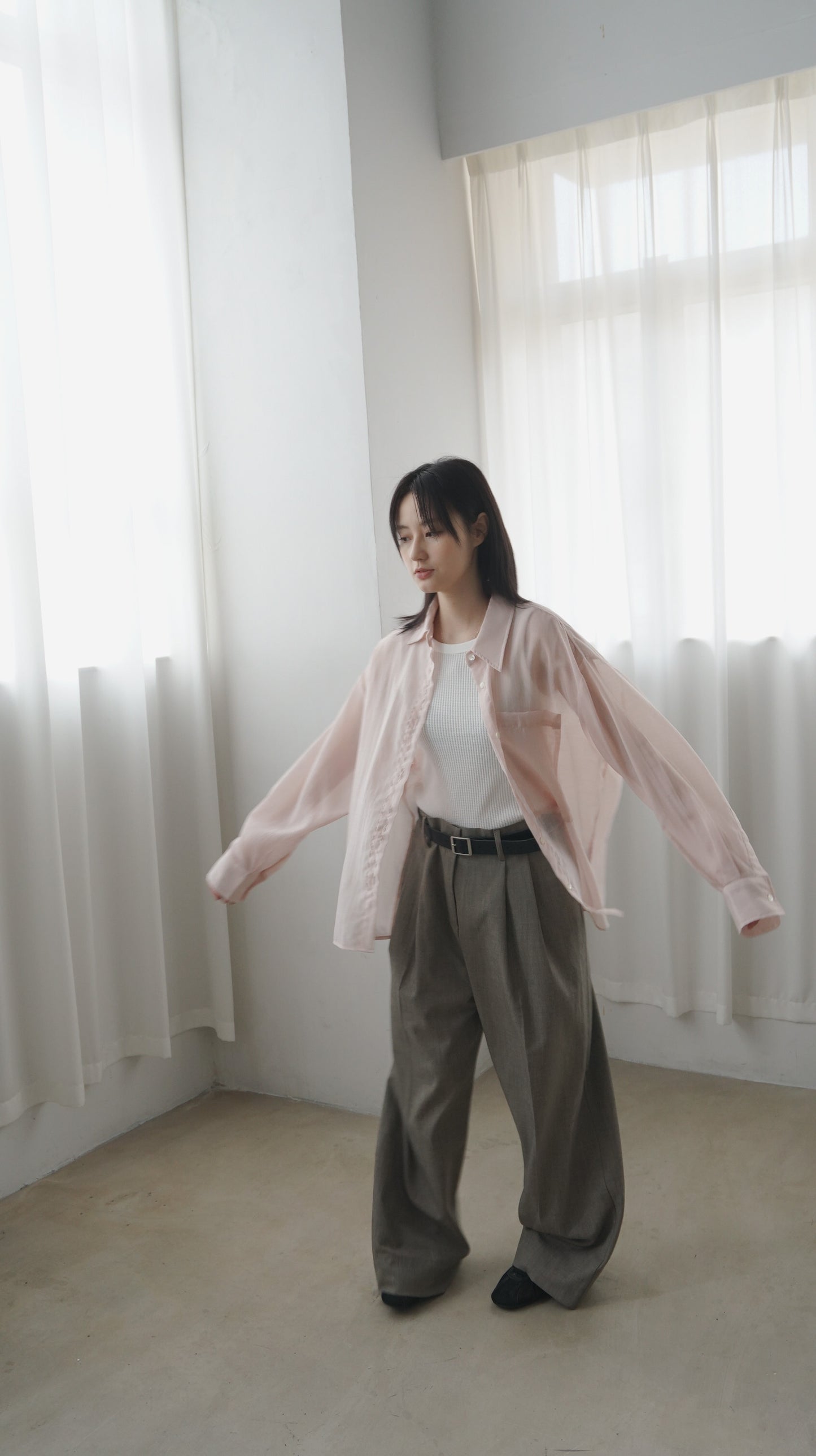 high-quality sheer shirt in soft pink (pre-order)