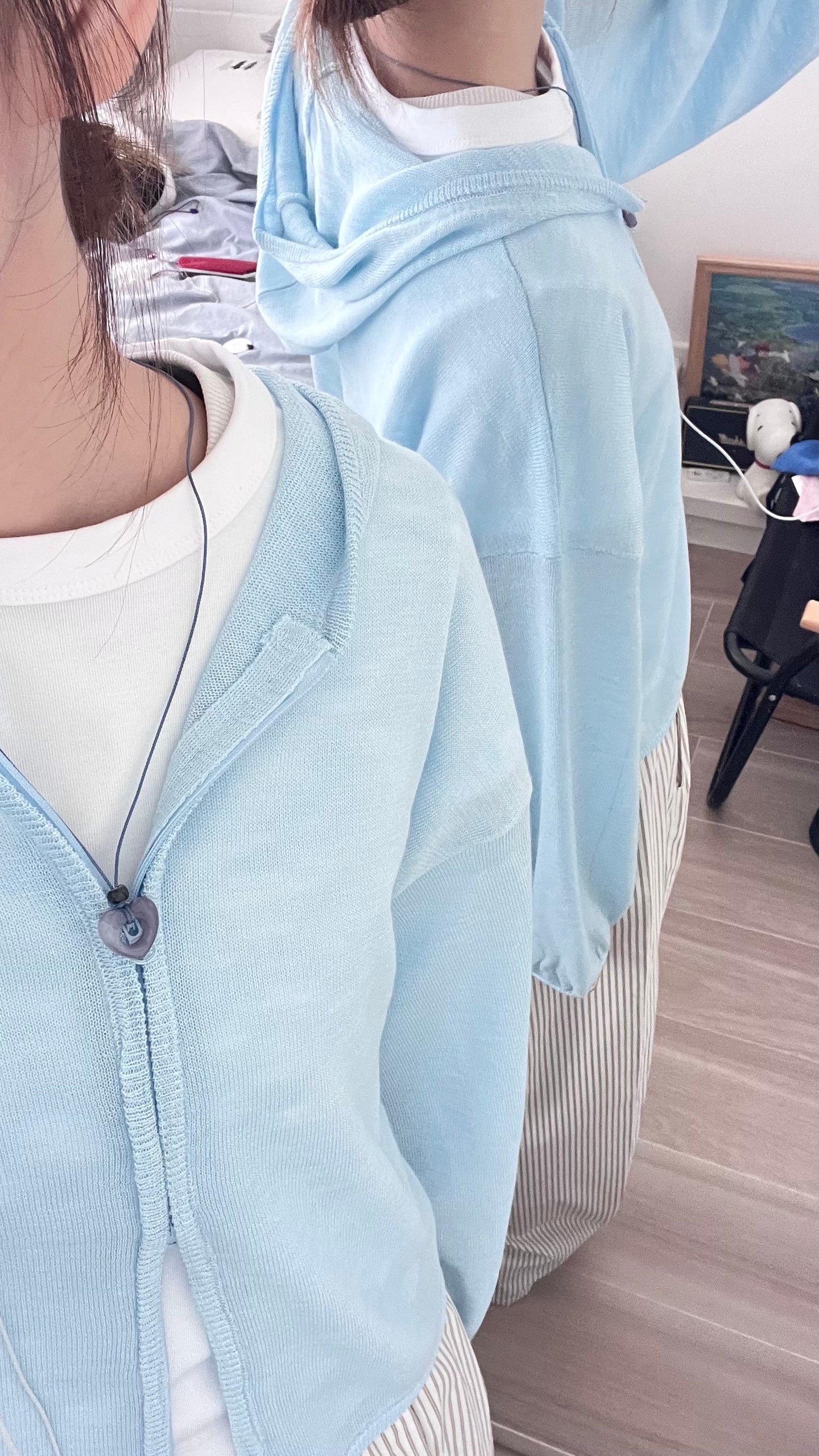 lucca linen blend sheer knit hoodie in sora (pre-order)