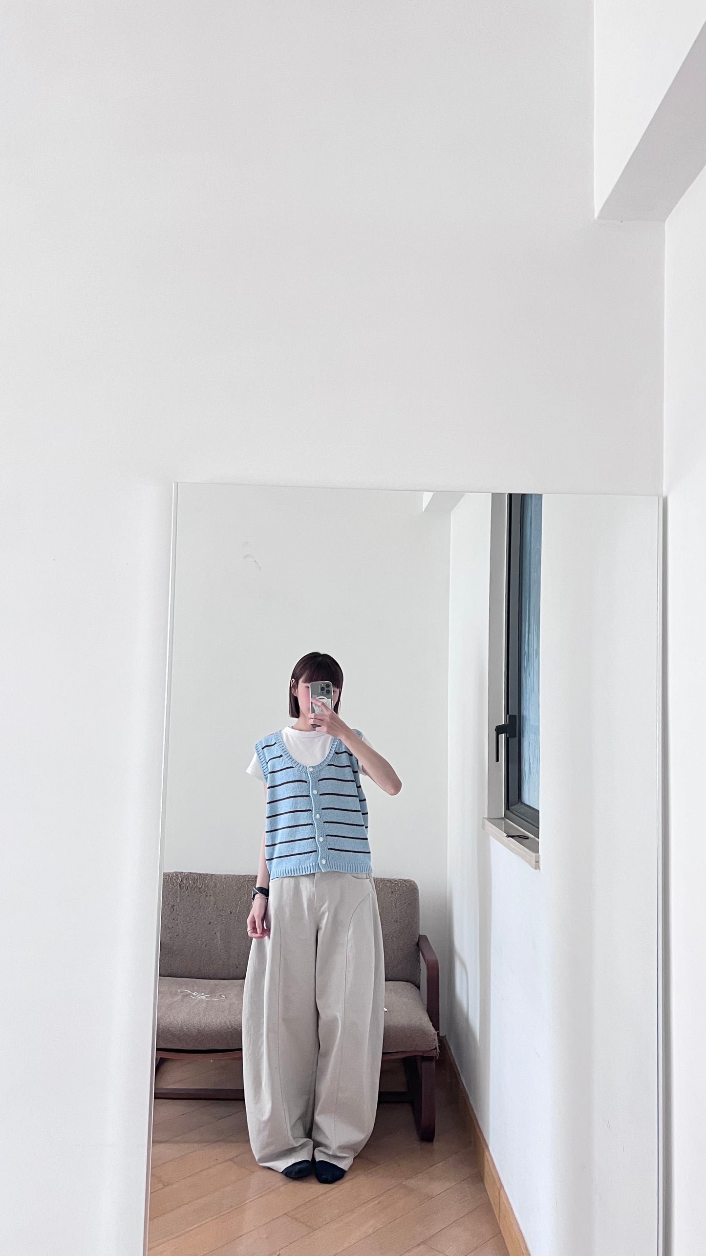 striped linen vest in baby-blue (pre-order)