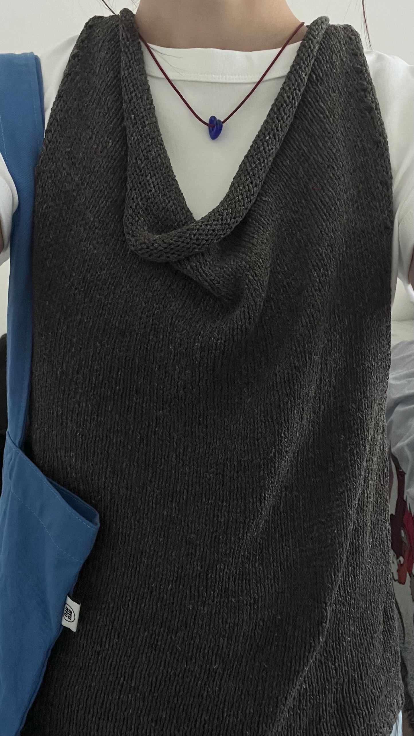 evelyn linen cotton deep v-neck knit vest in grey (pre-order)