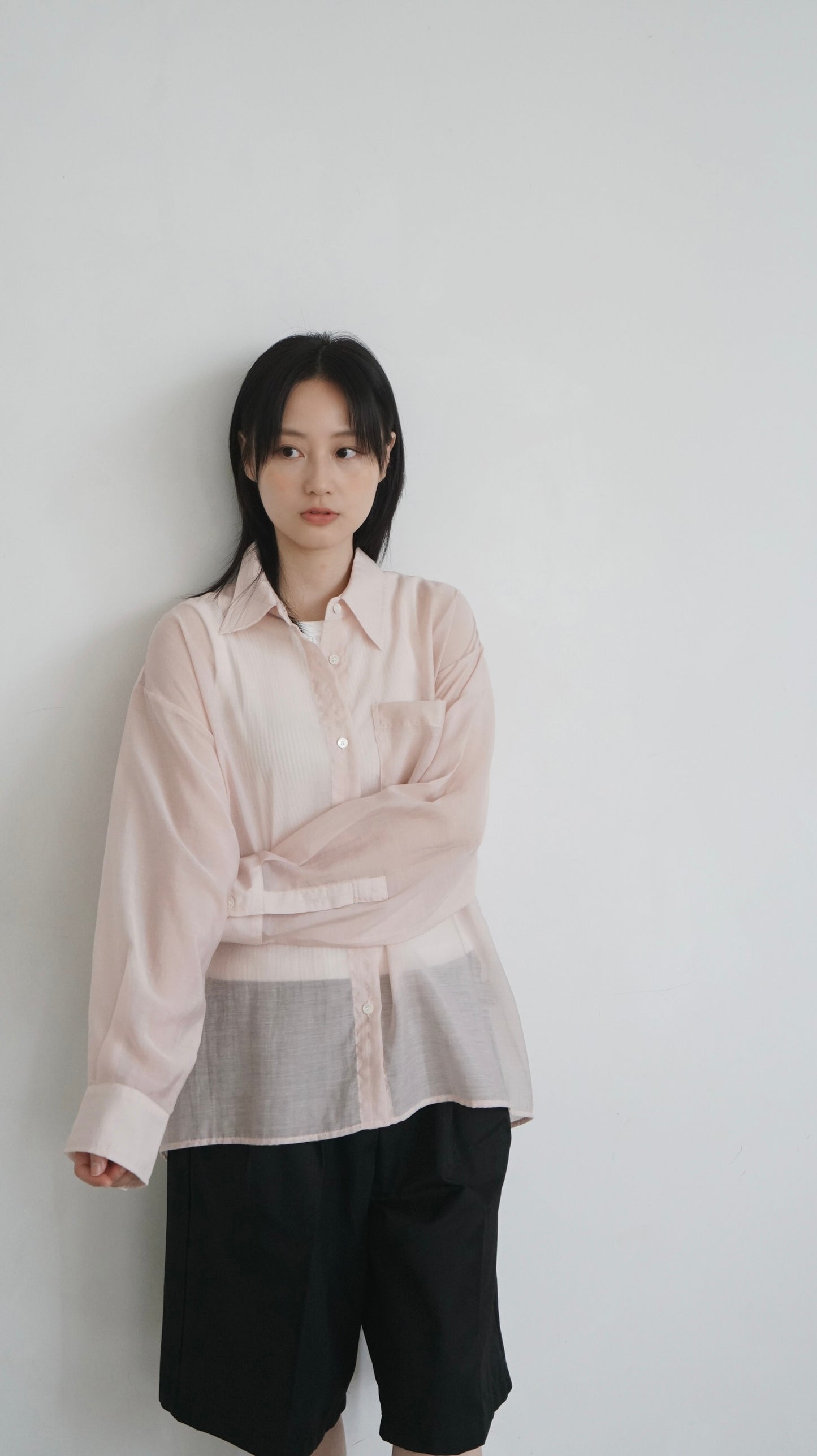 high-quality sheer shirt in soft pink (pre-order)