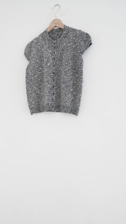 yoru button neck knit top in charcoal (pre-order)