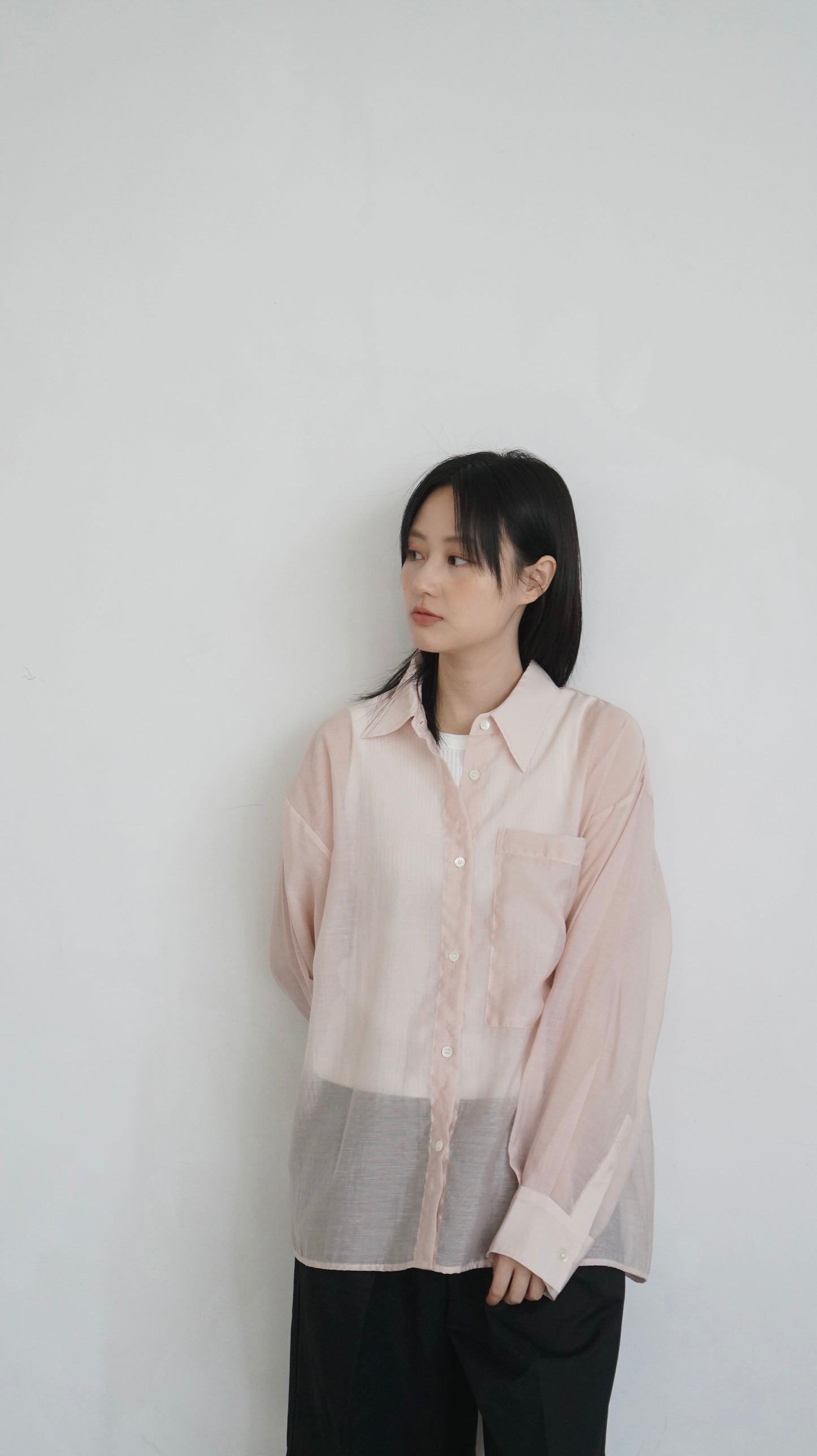 high-quality sheer shirt in soft pink (pre-order)