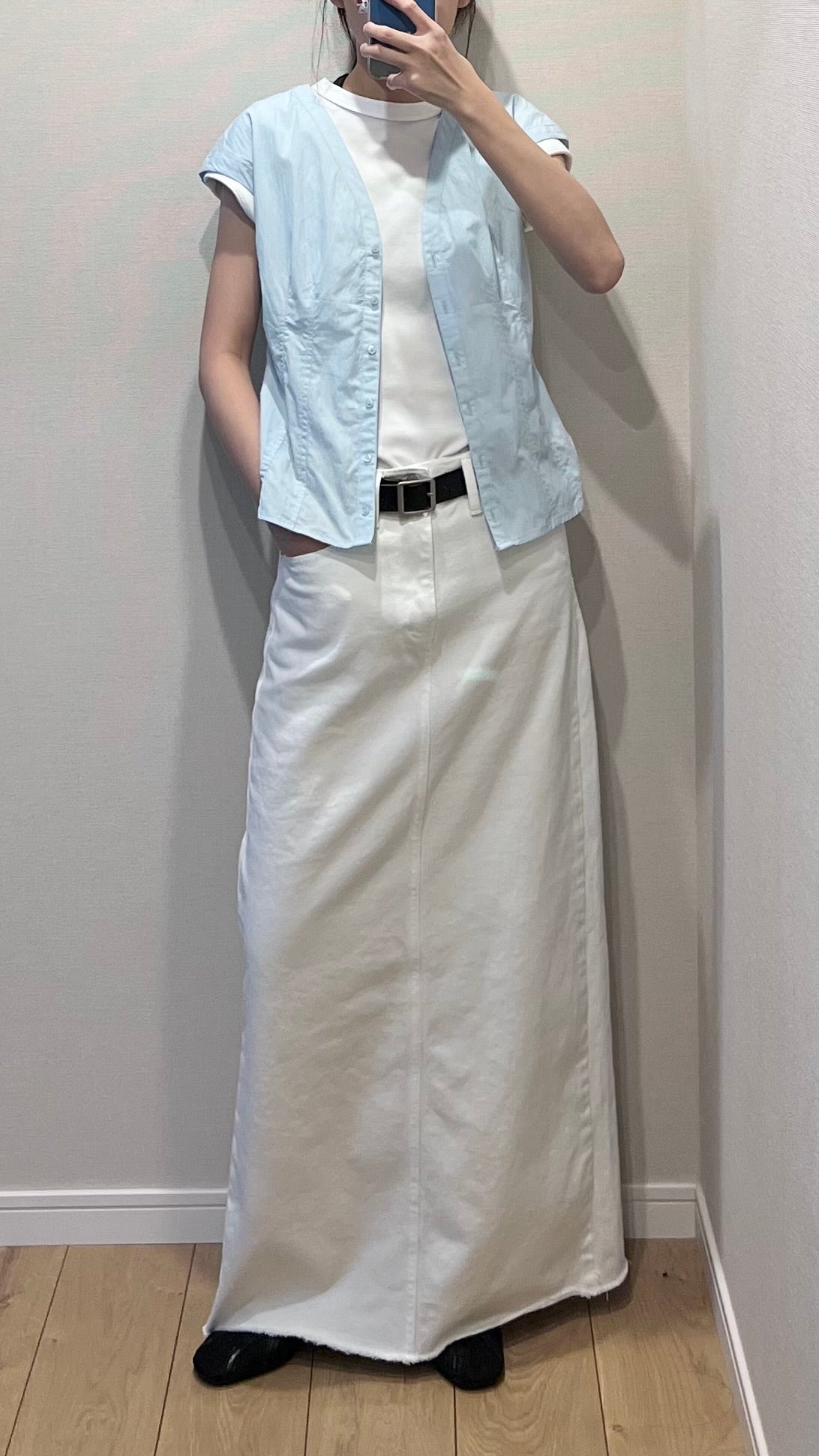 classic denim maxi skirt in off white