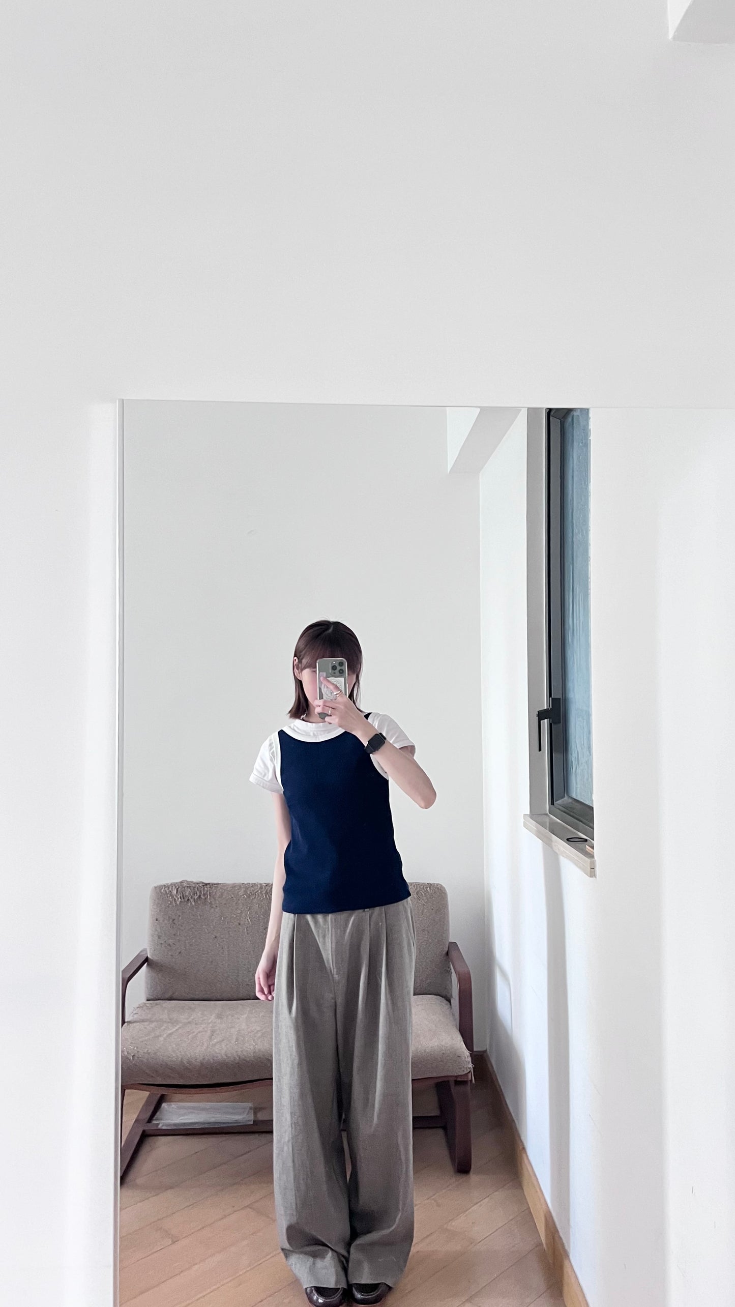 waffle vest top in navy
