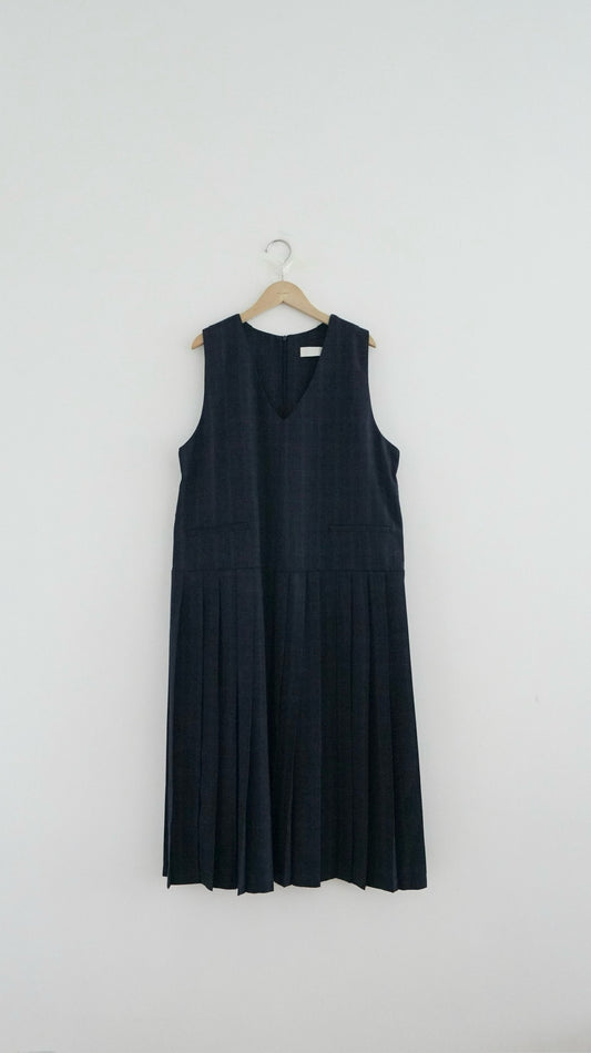 high-end checked dress in navy ( pre-order )