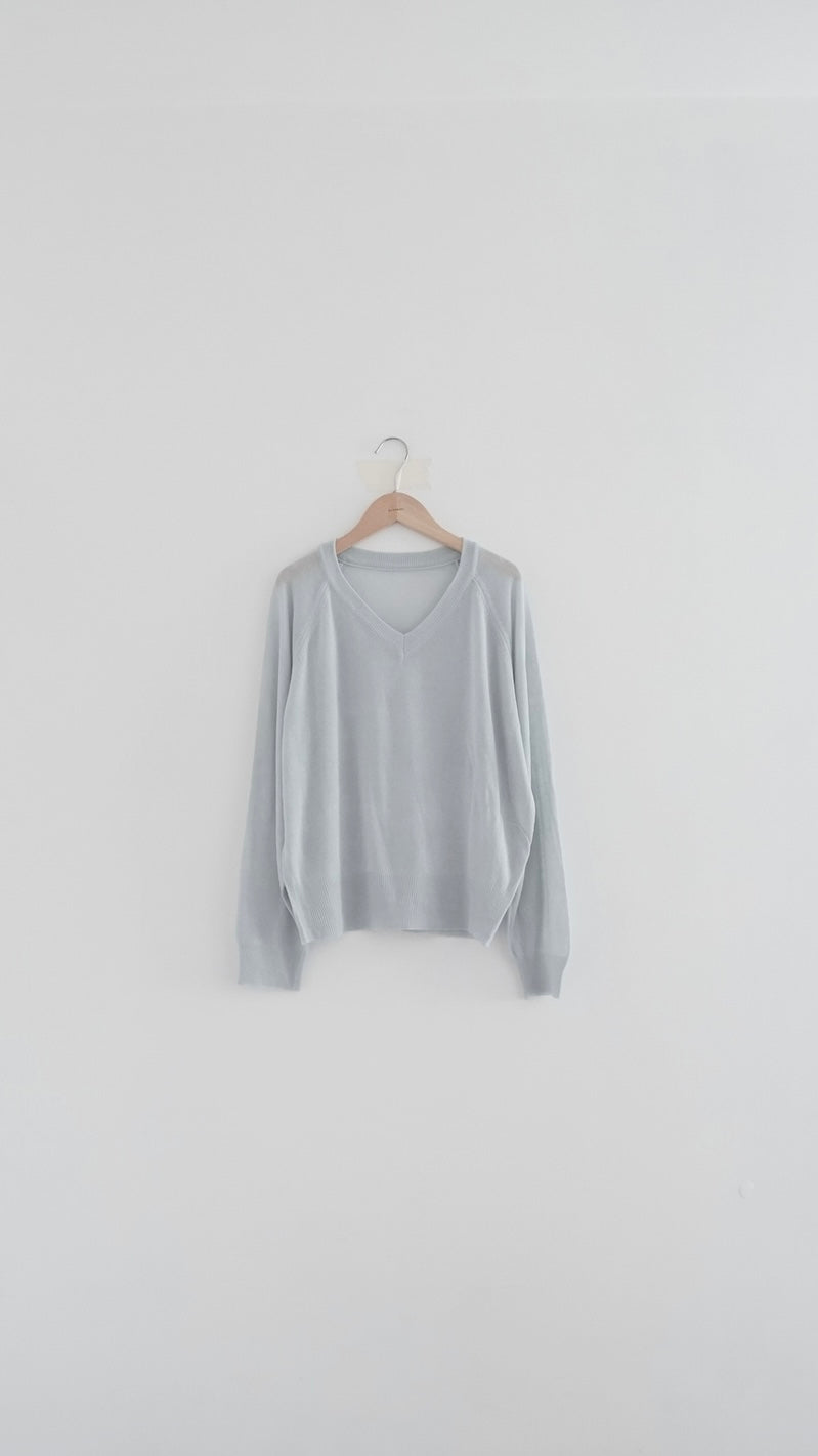 elian classic v-neck summer sheer sweater in light blue (pre-order)