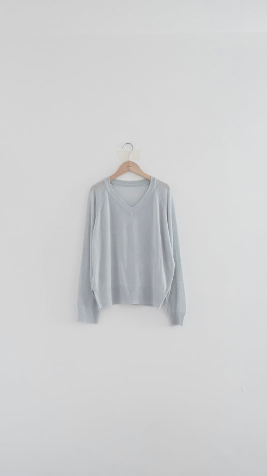 elian classic v-neck summer sheer sweater in light blue (pre-order)
