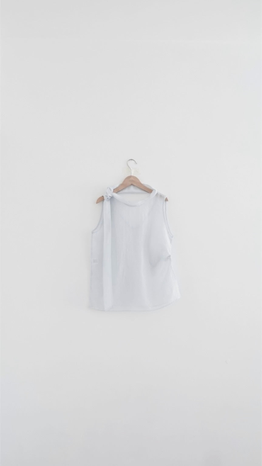 faro sheer draped neck sleeveless top in sora (pre-order)