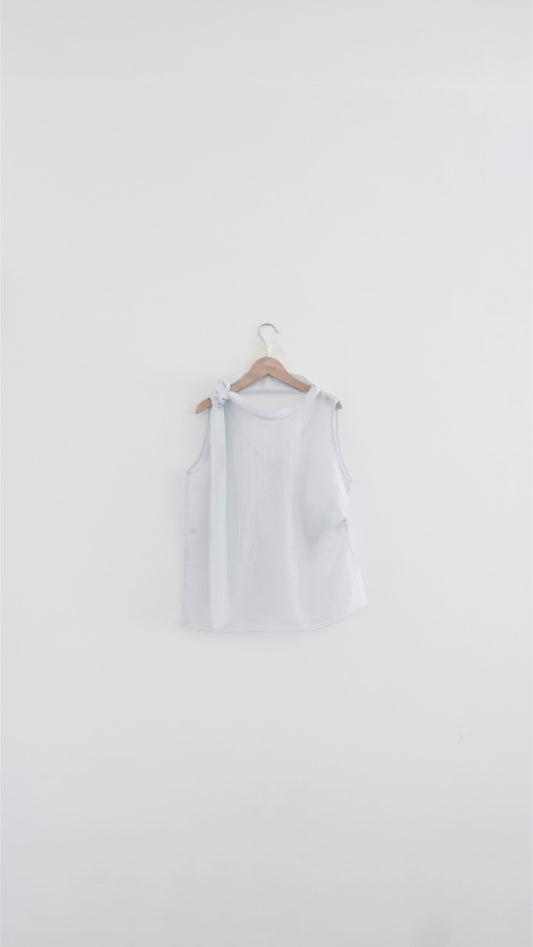 faro sheer draped neck sleeveless top in sora (pre-order)