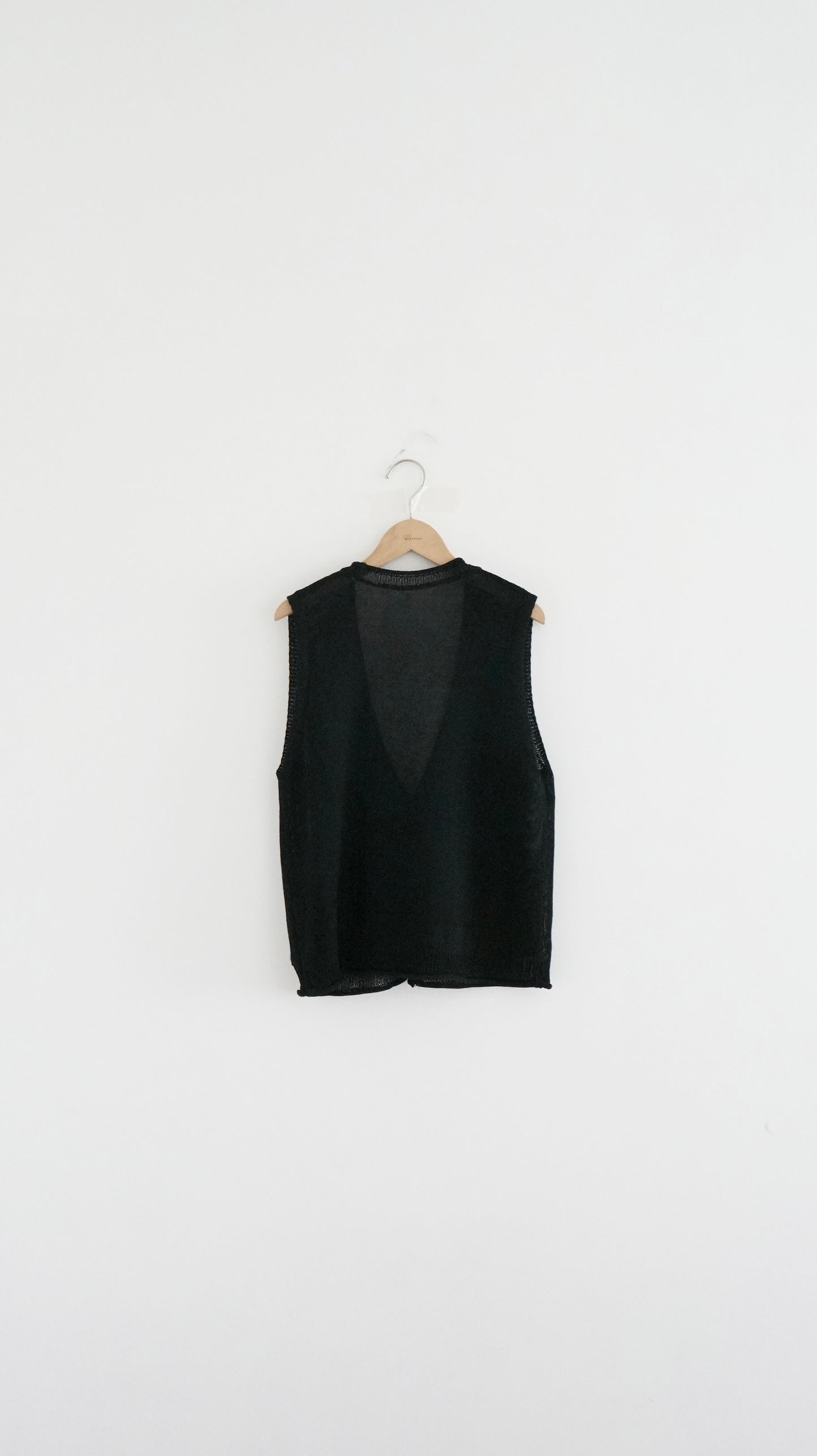 sheer v-neck linen vest  in black