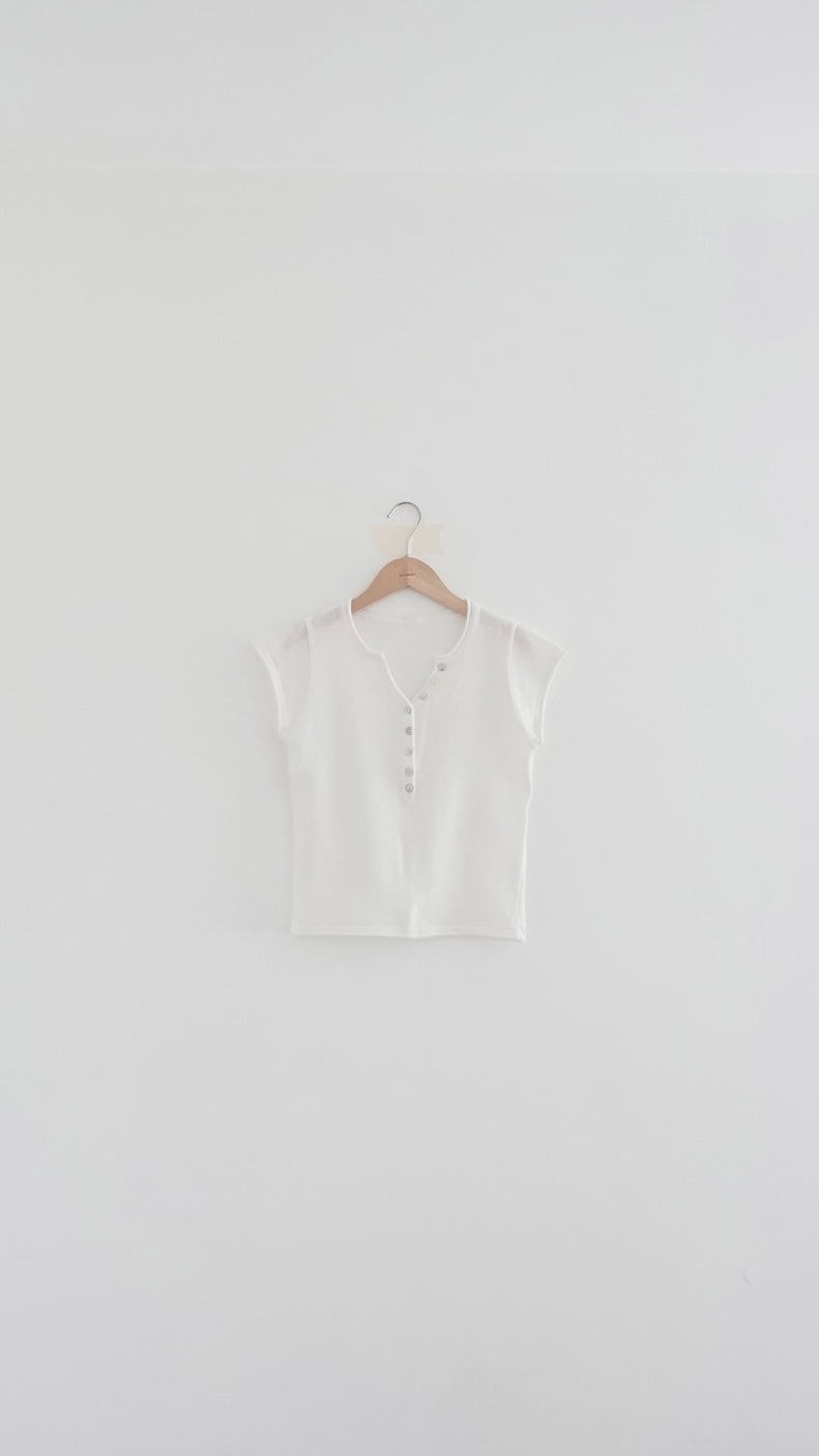 soren minimalist button knit top in white (pre-order)