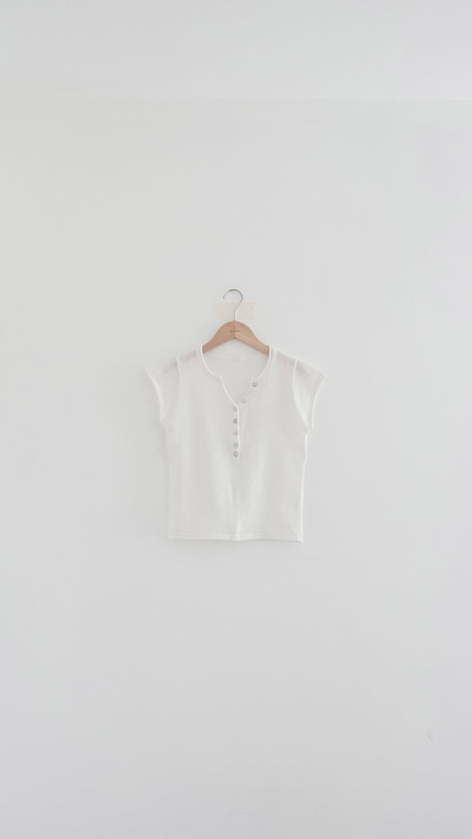 soren minimalist button knit top in white (pre-order)