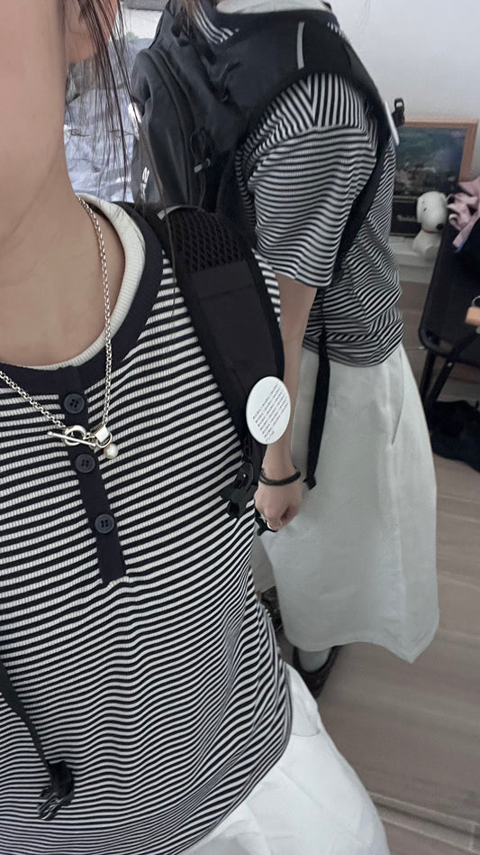 striped henley tee in navy (pre-order)