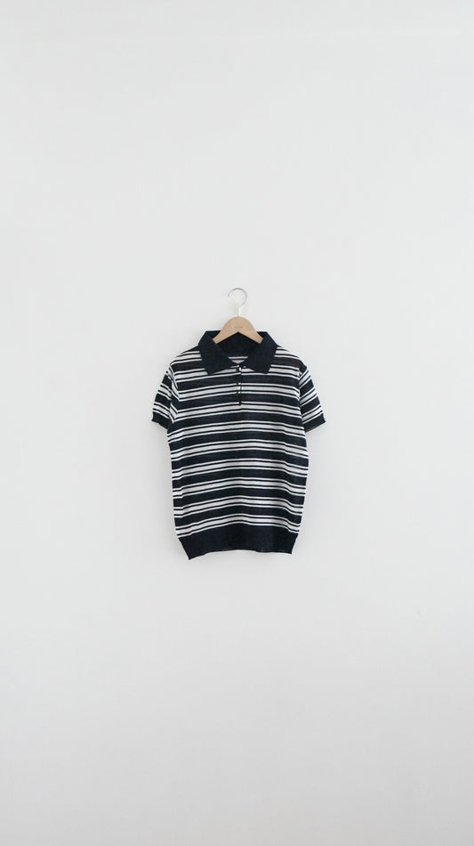 sheer stripe polo shirt in navy (pre-order)