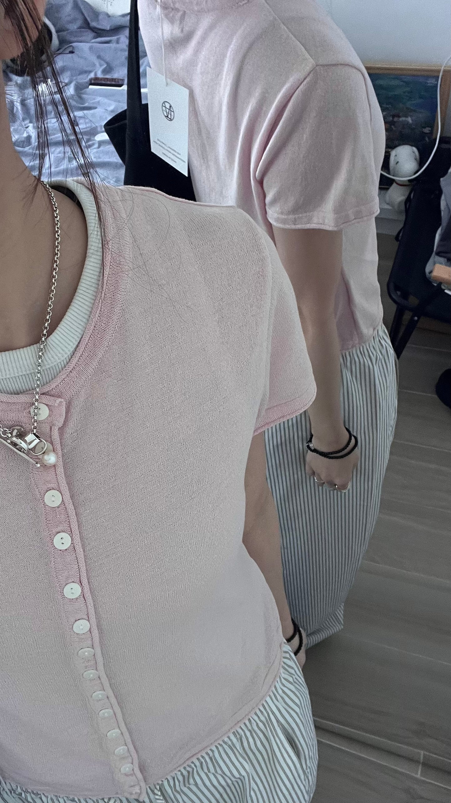 alice short sleeve button knit cardigan in pink (pre-order)