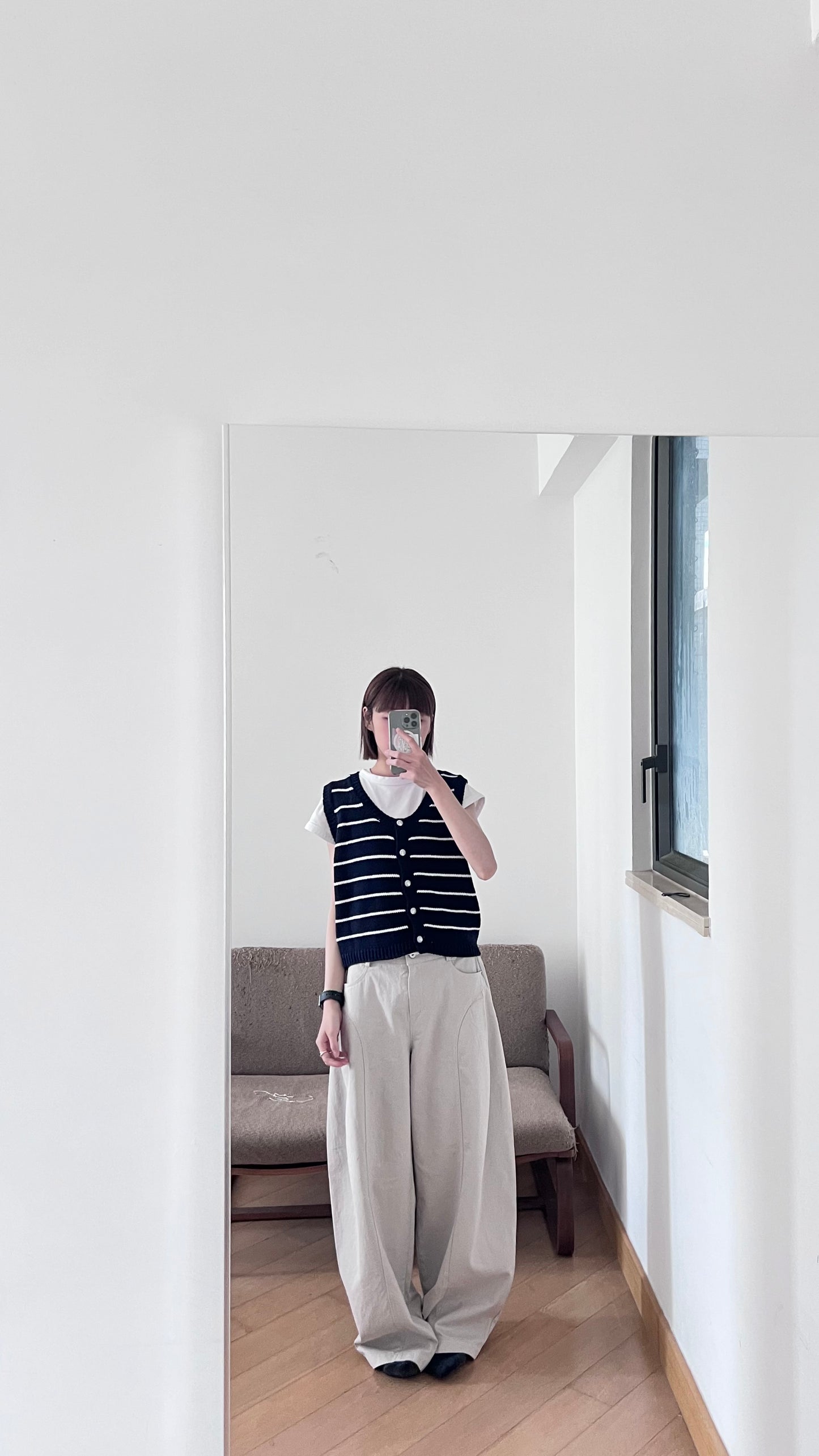 striped linen vest in navy (pre-order)