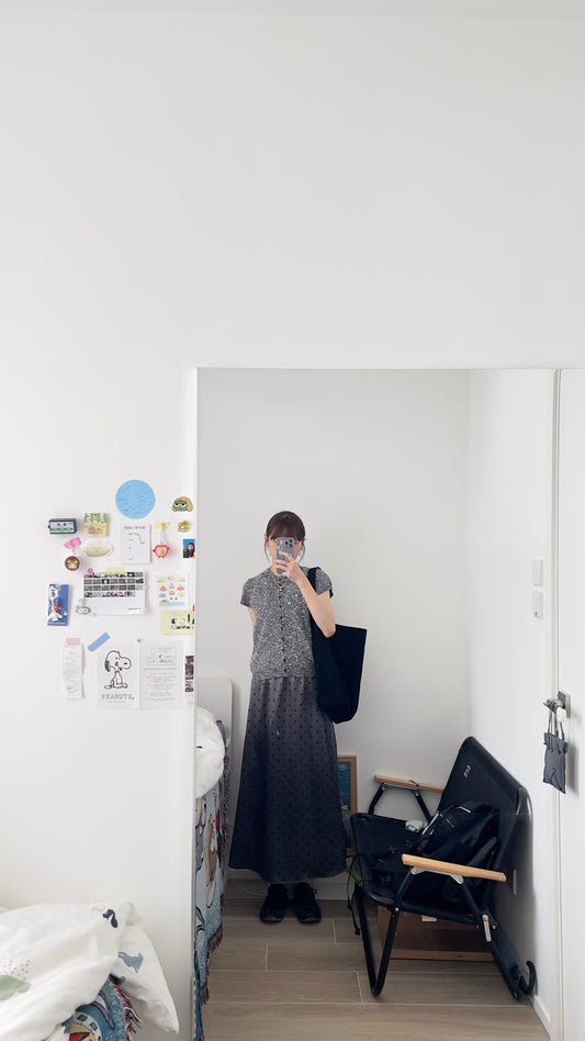 helen satin dot maxi skirt in black (pre-order)