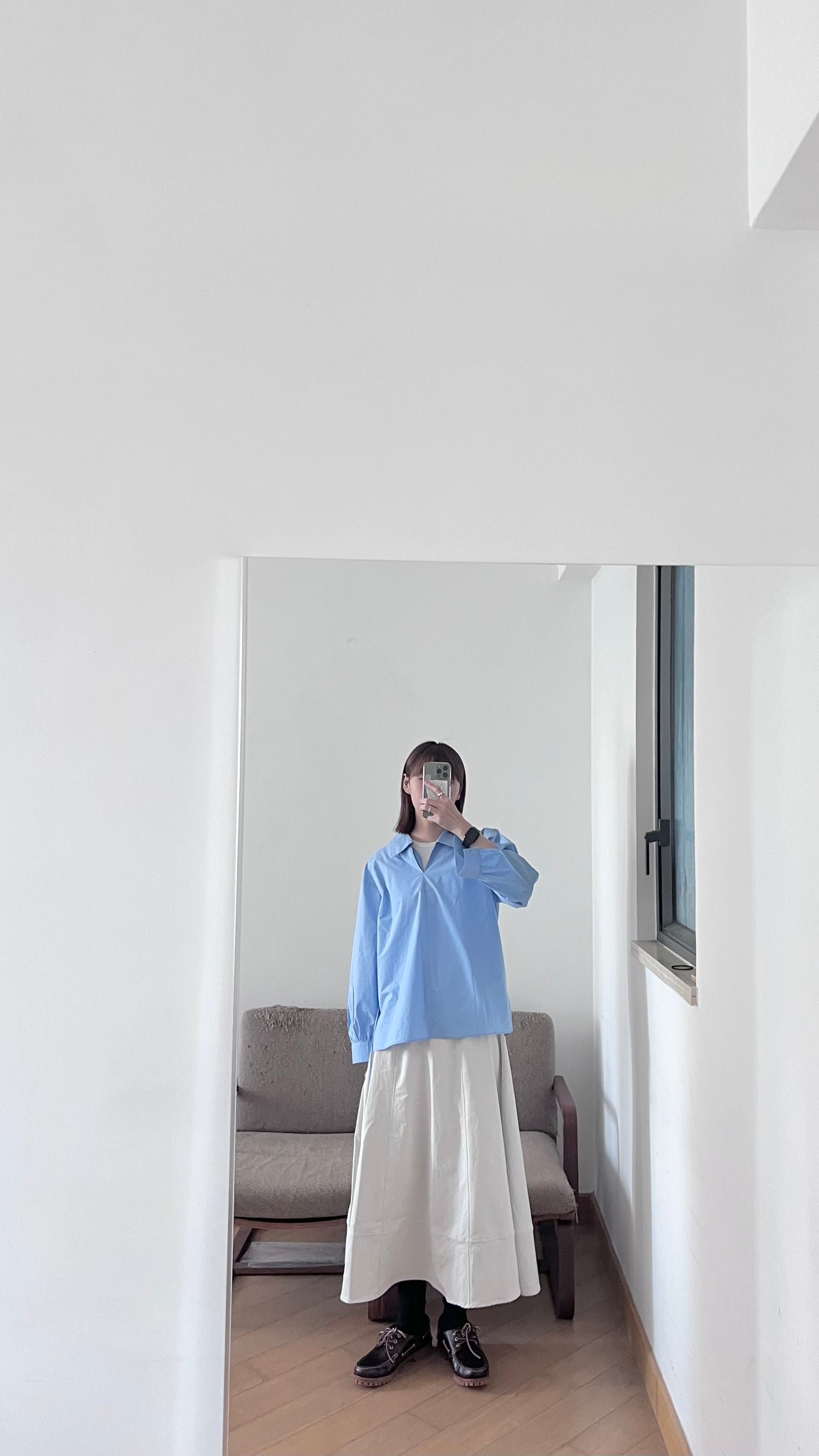 minimalist a-line long skirt in ice ( pre-order )