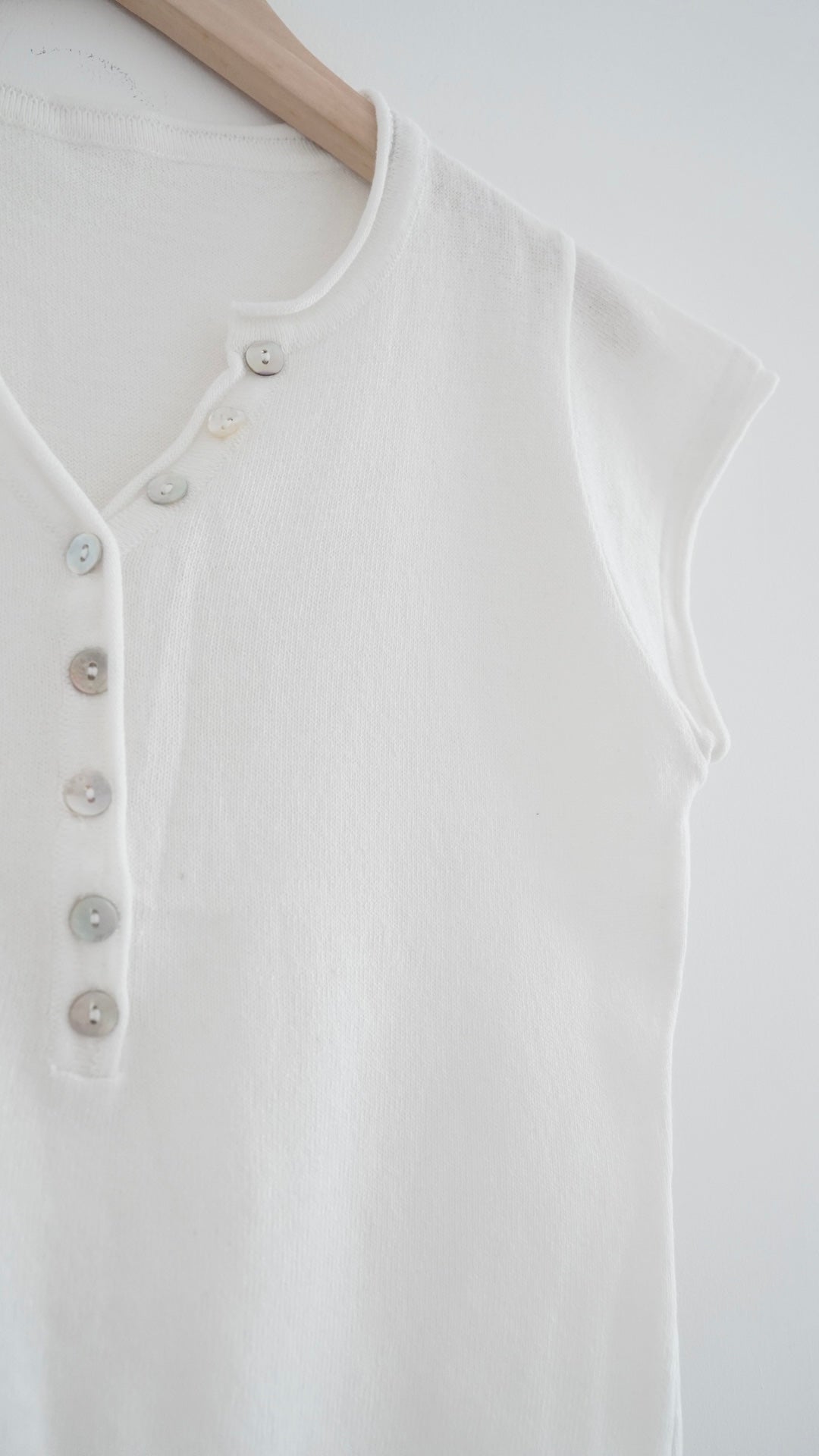 soren minimalist button knit top in white (pre-order)