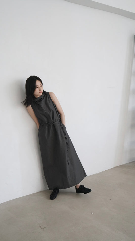 high-neck vintage dress in charcoal (pre-order)