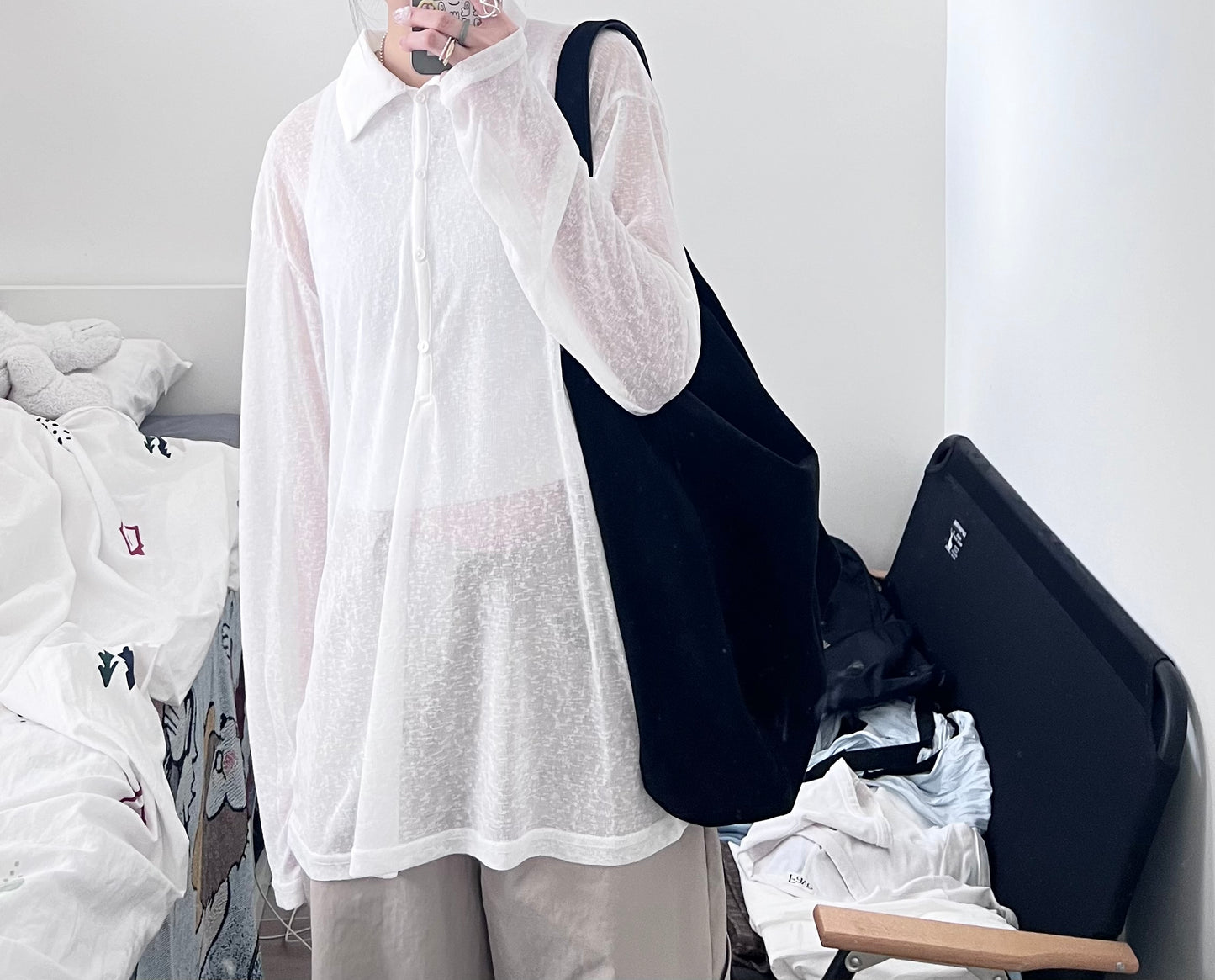 velor sheer polo shirt in white (pre-order)