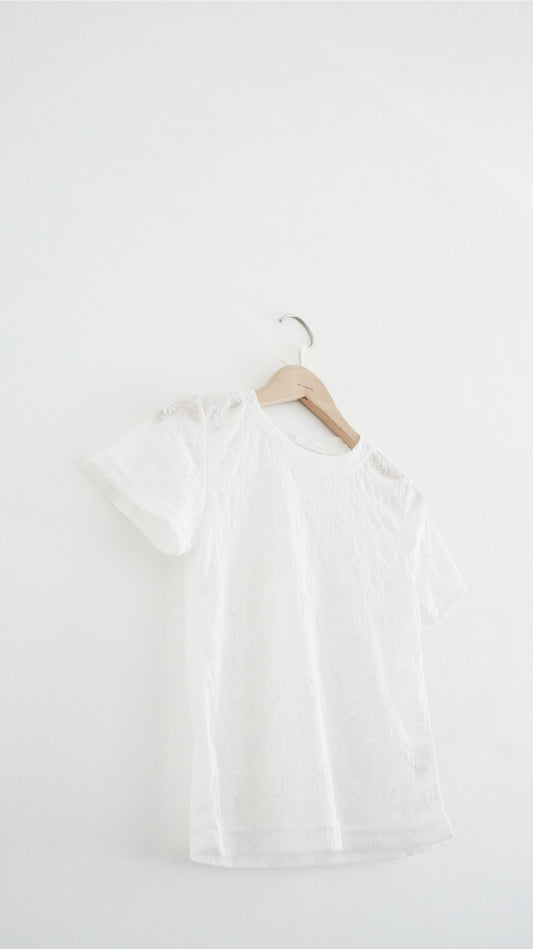 lattice bloom sheer tee in white (pre-order)