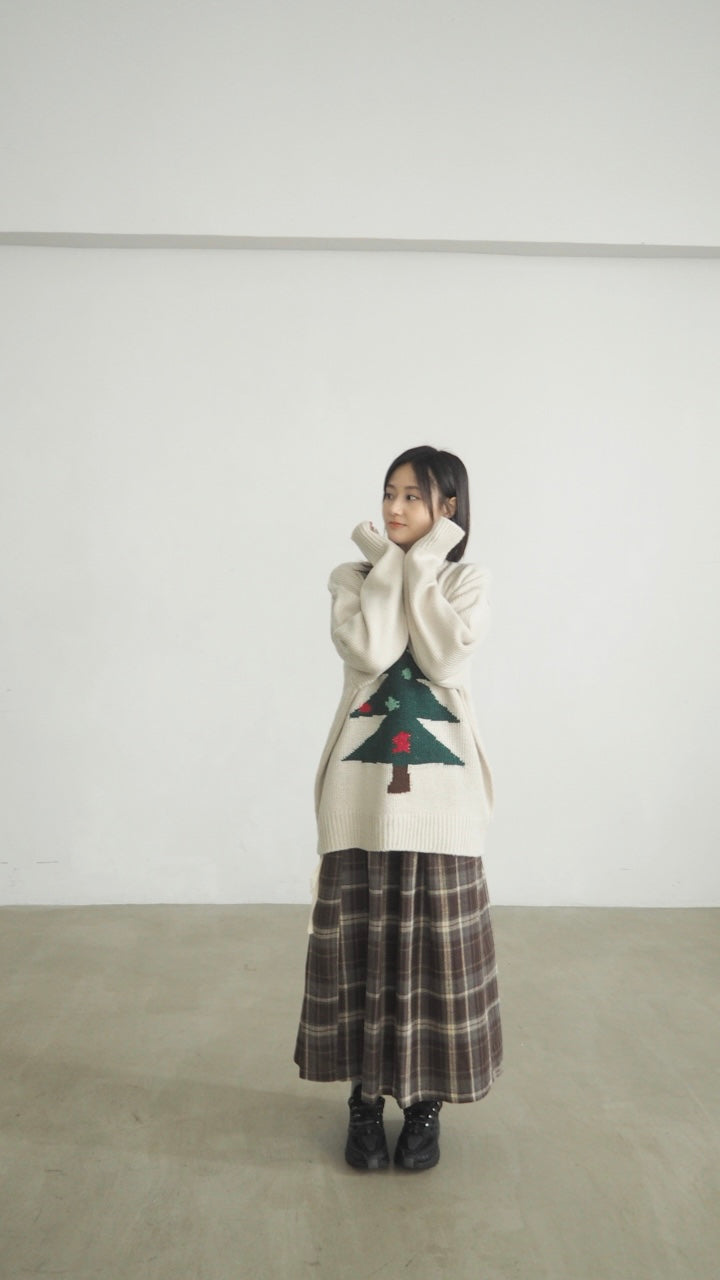 japanese style checked skirt in brown (pre-order)