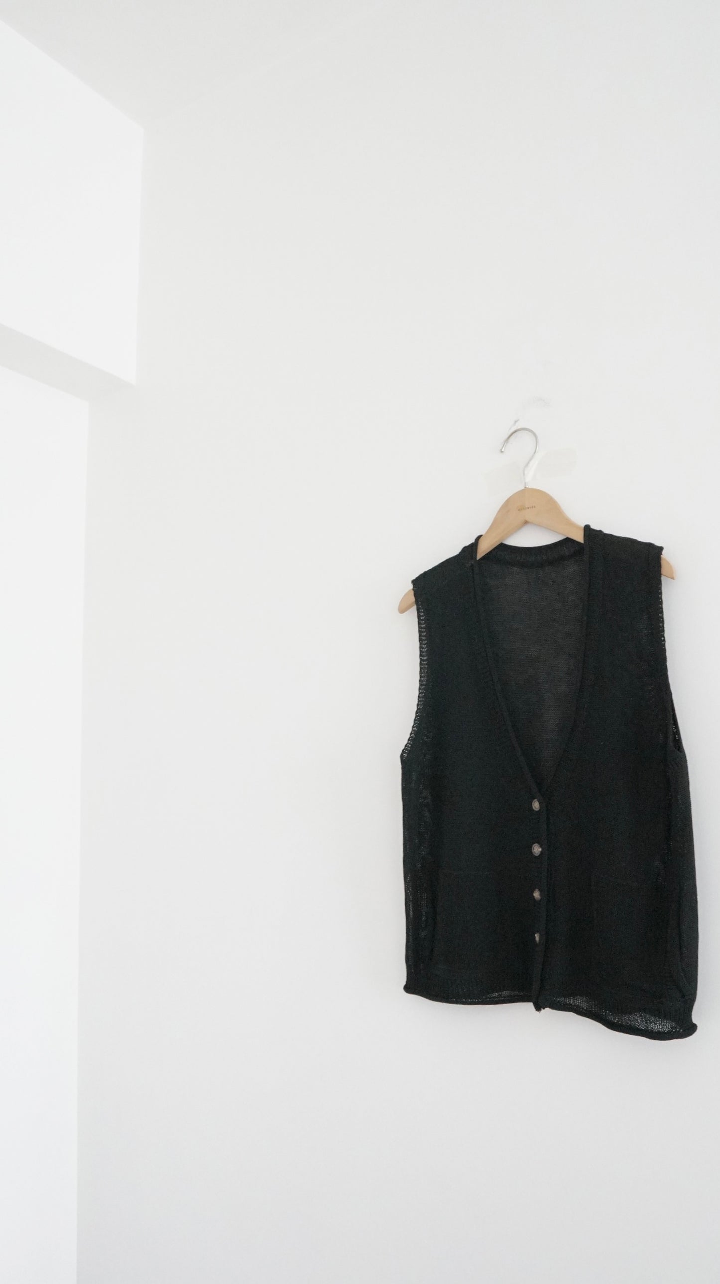 sheer v-neck linen vest  in black