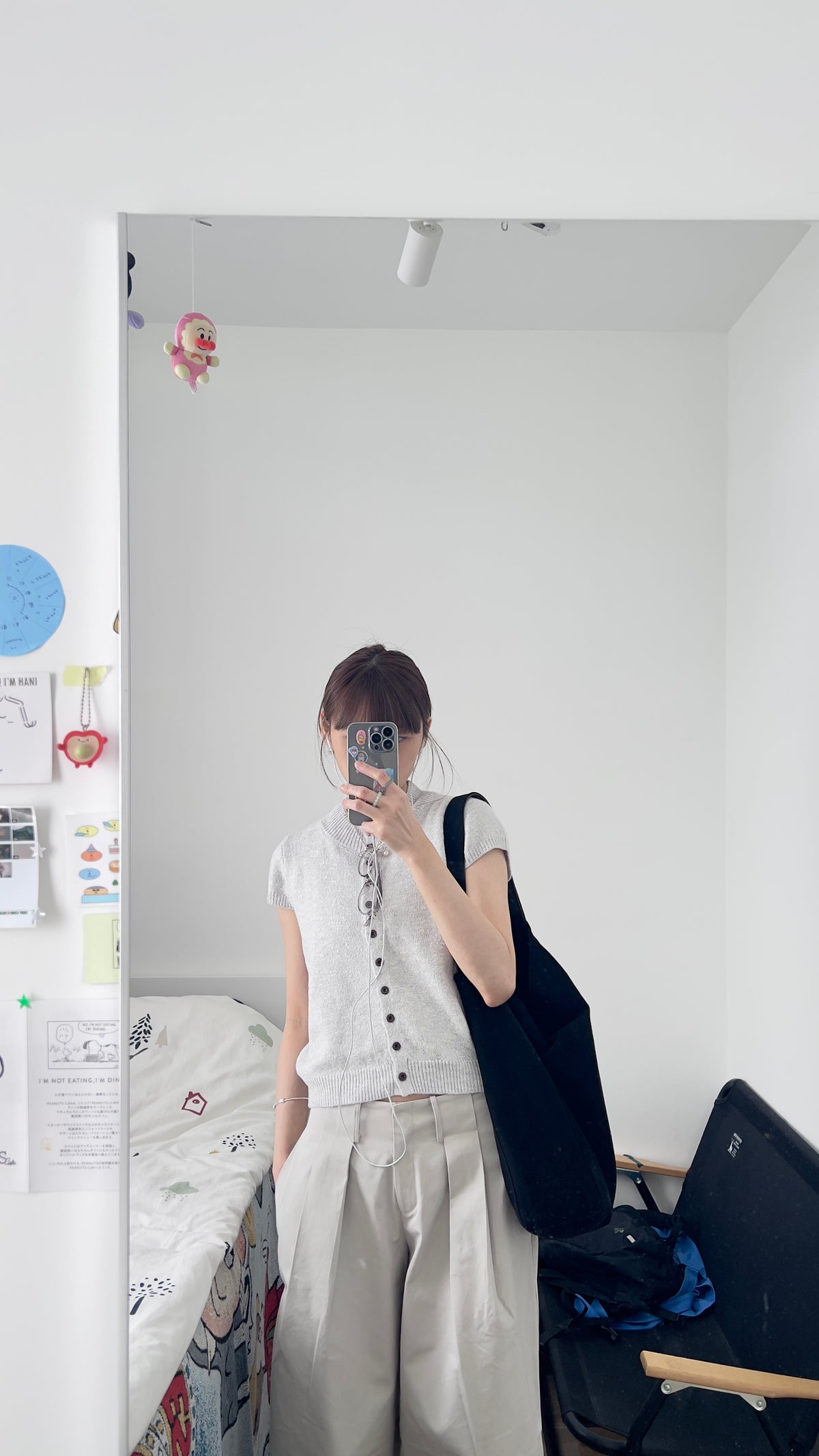 yoru button neck knit top in grey (pre-order)