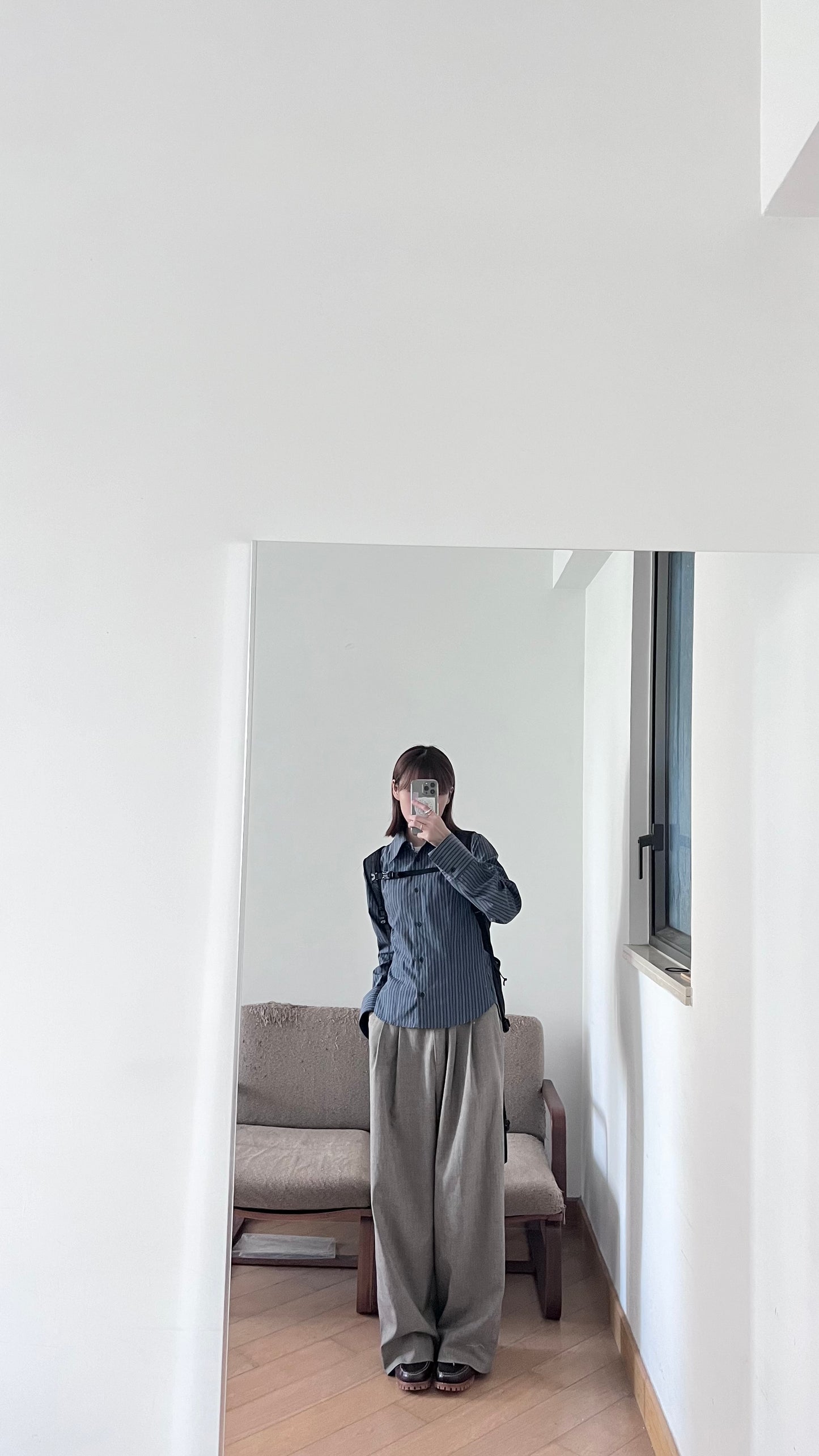 90s vintage clean fit striped shirt in navy
