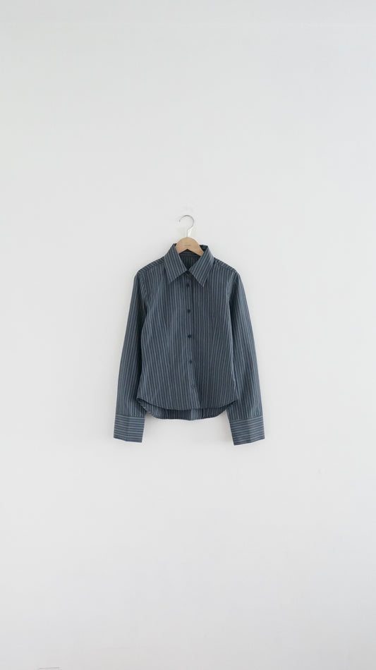 90s vintage clean fit striped shirt in navy