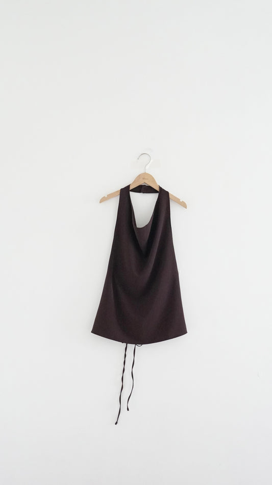 halter nack top in reddish brown
